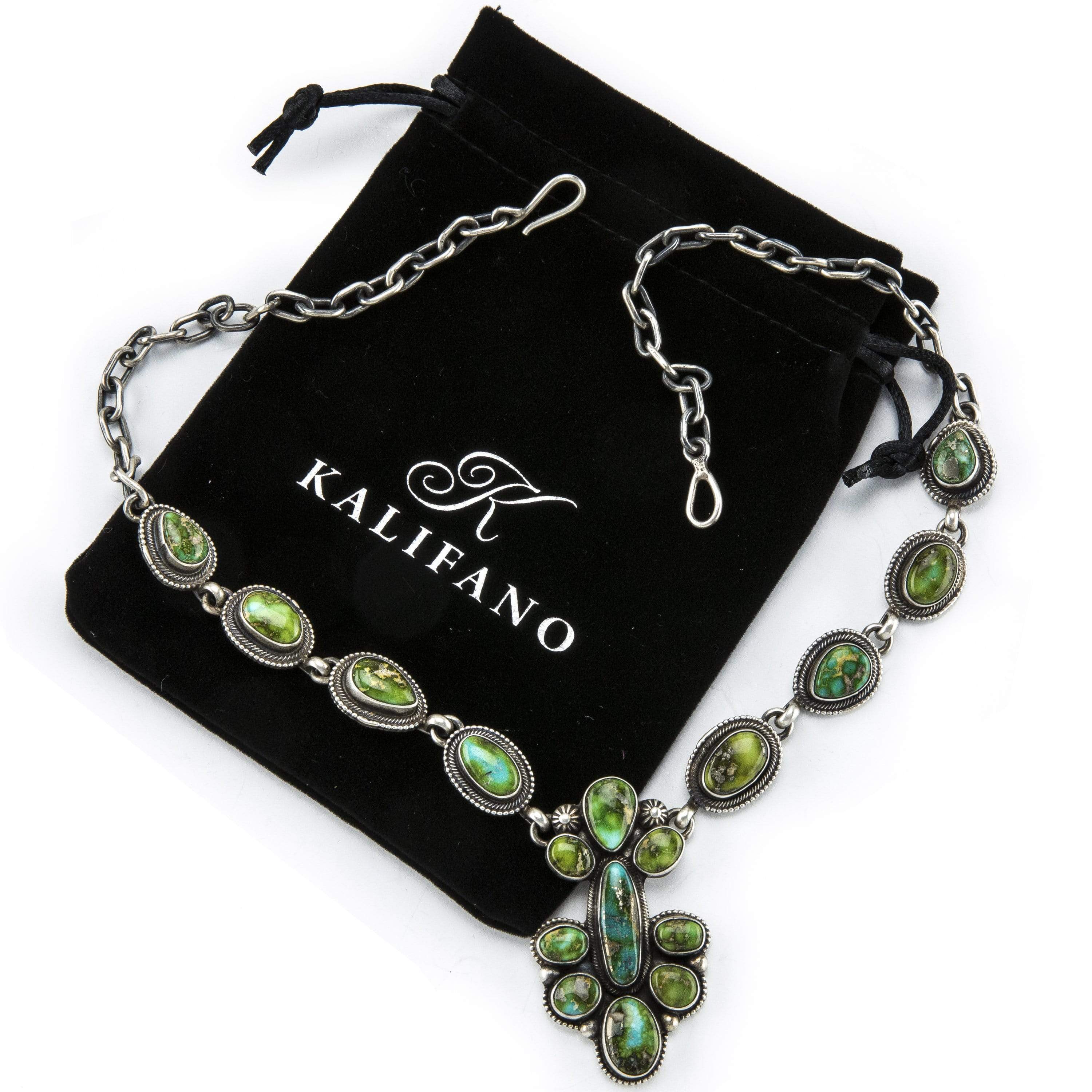 Kalifano Native American Jewelry Kathleen Chavez Sonoran Gold Turquoise Navajo USA Native American Made 925 Sterling Silver Necklace NAN10000.002