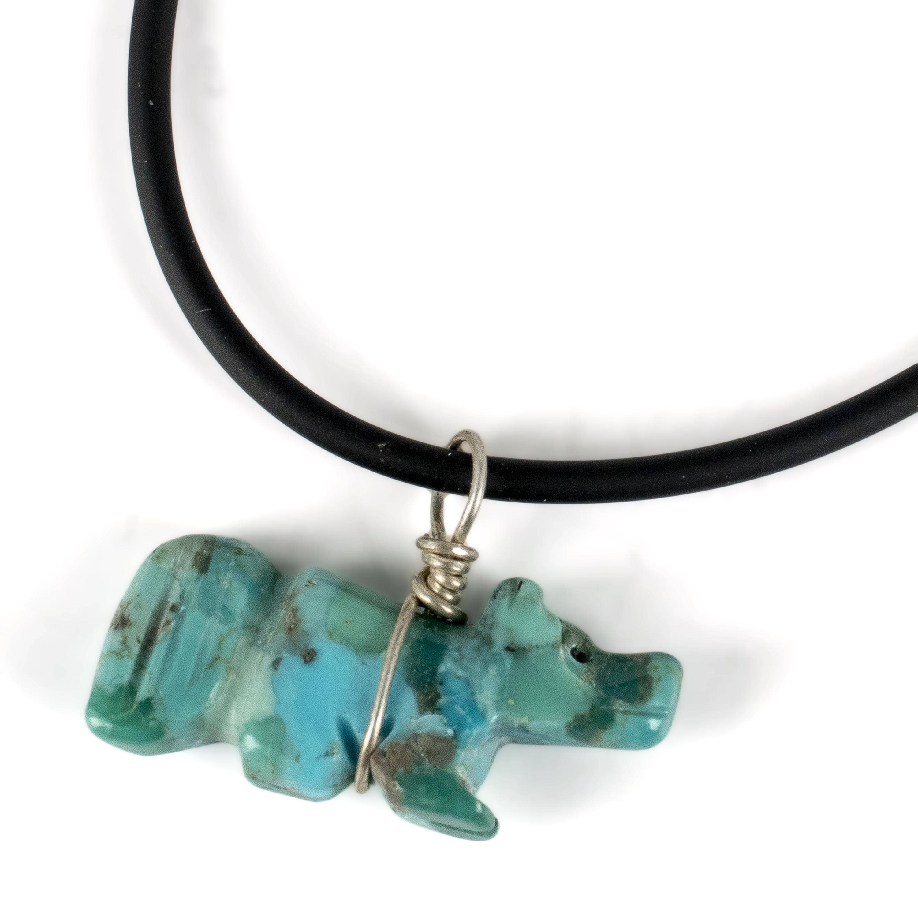 Kalifano Native American Jewelry Kingman Turquoise Fetish Carving USA Native American Made Necklace with Leather Cord NAN80.006