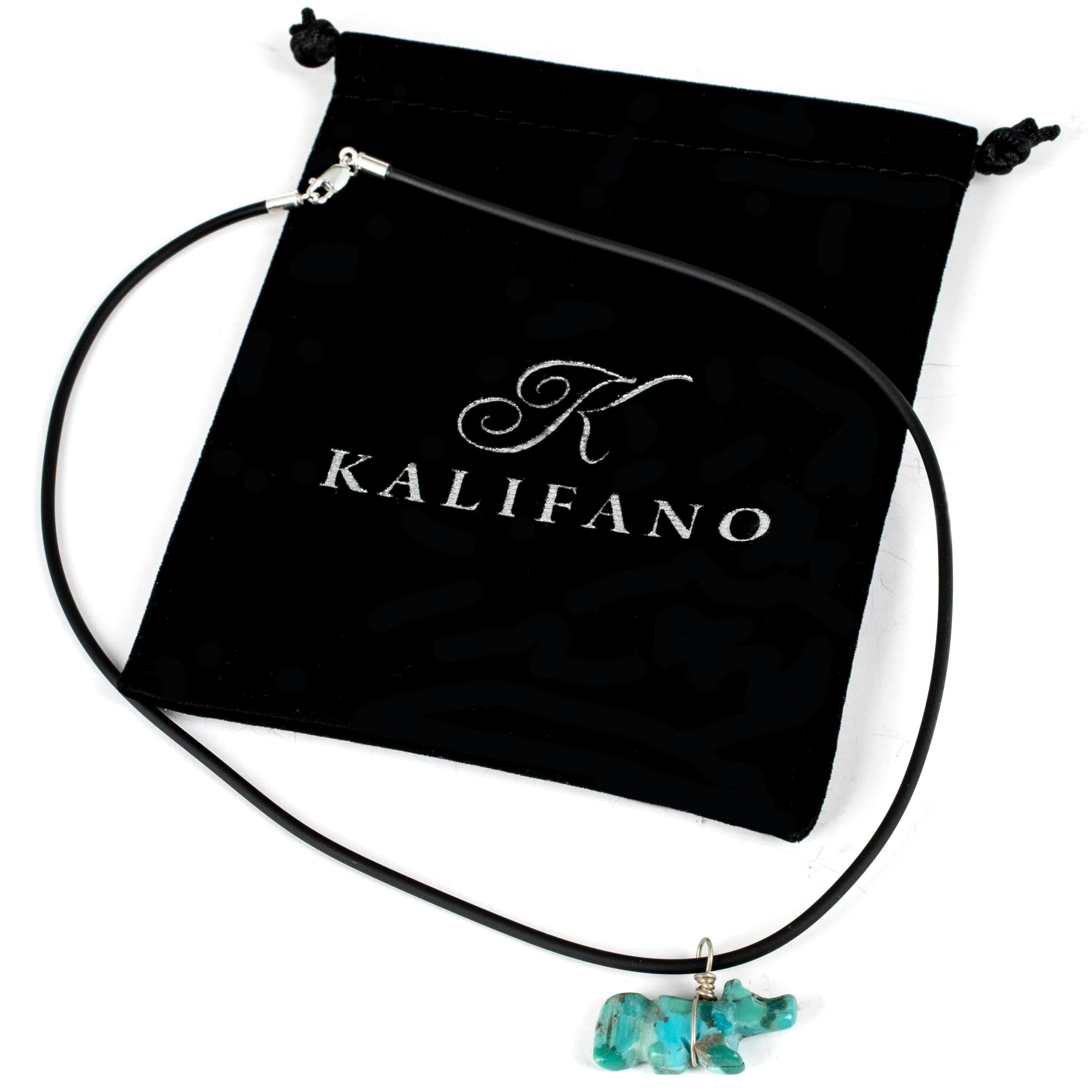 Kalifano Native American Jewelry Kingman Turquoise Fetish Carving USA Native American Made Necklace with Leather Cord NAN80.006