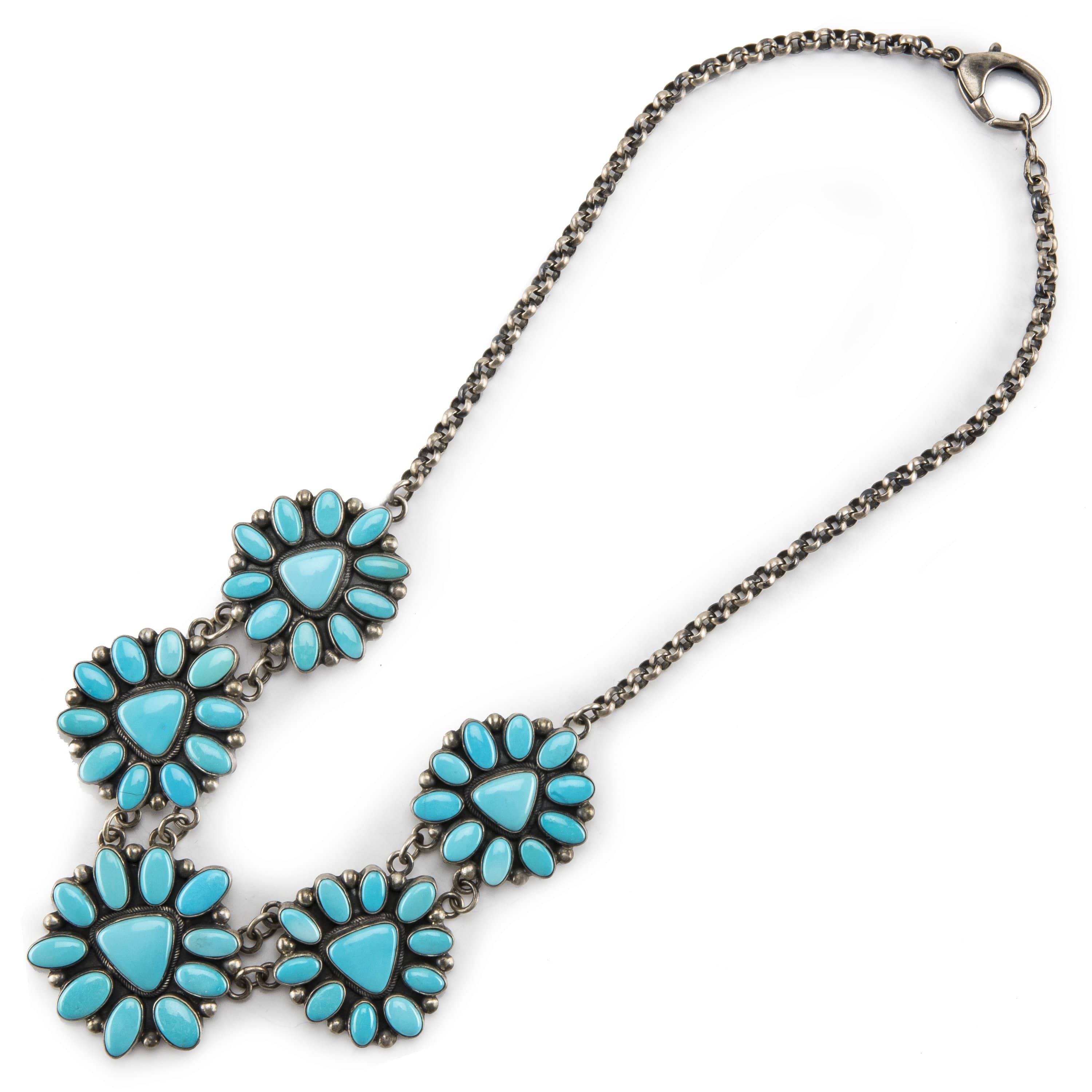 Kalifano Native American Jewelry Kingman Turquoise Flower USA Native American Made 925 Sterling Silver Necklace NAN5400.001