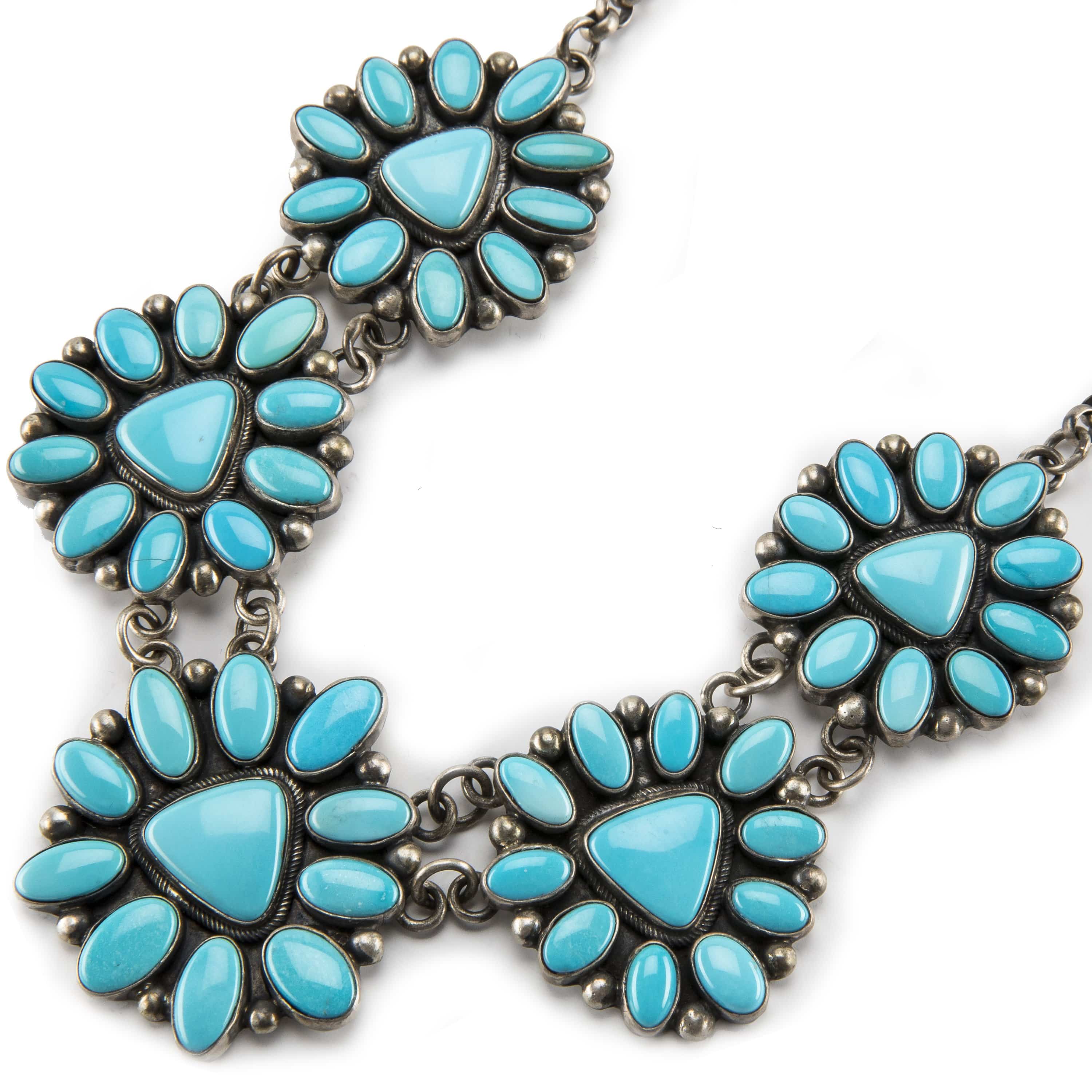Kalifano Native American Jewelry Kingman Turquoise Flower USA Native American Made 925 Sterling Silver Necklace NAN5400.001
