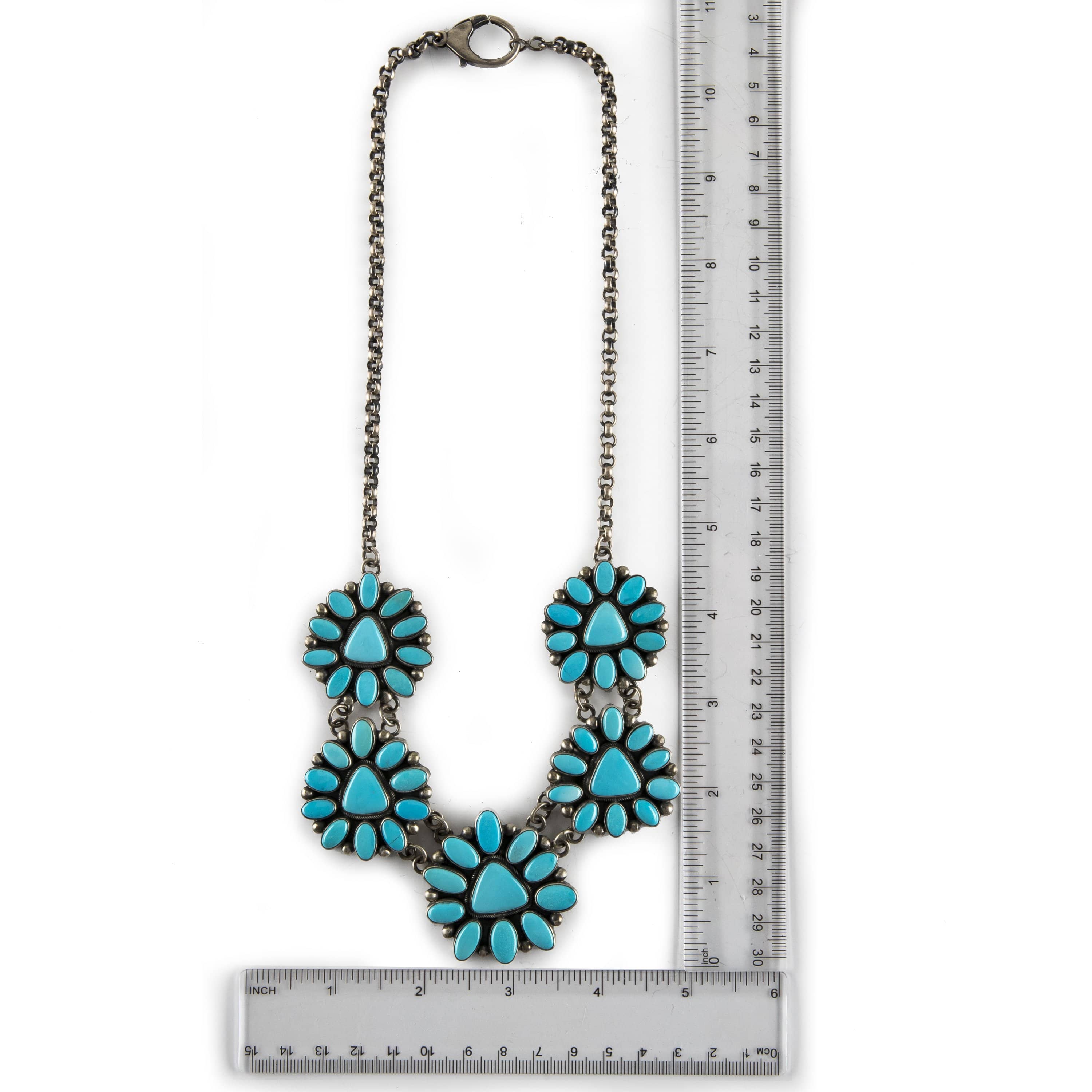 Kalifano Native American Jewelry Kingman Turquoise Flower USA Native American Made 925 Sterling Silver Necklace NAN5400.001