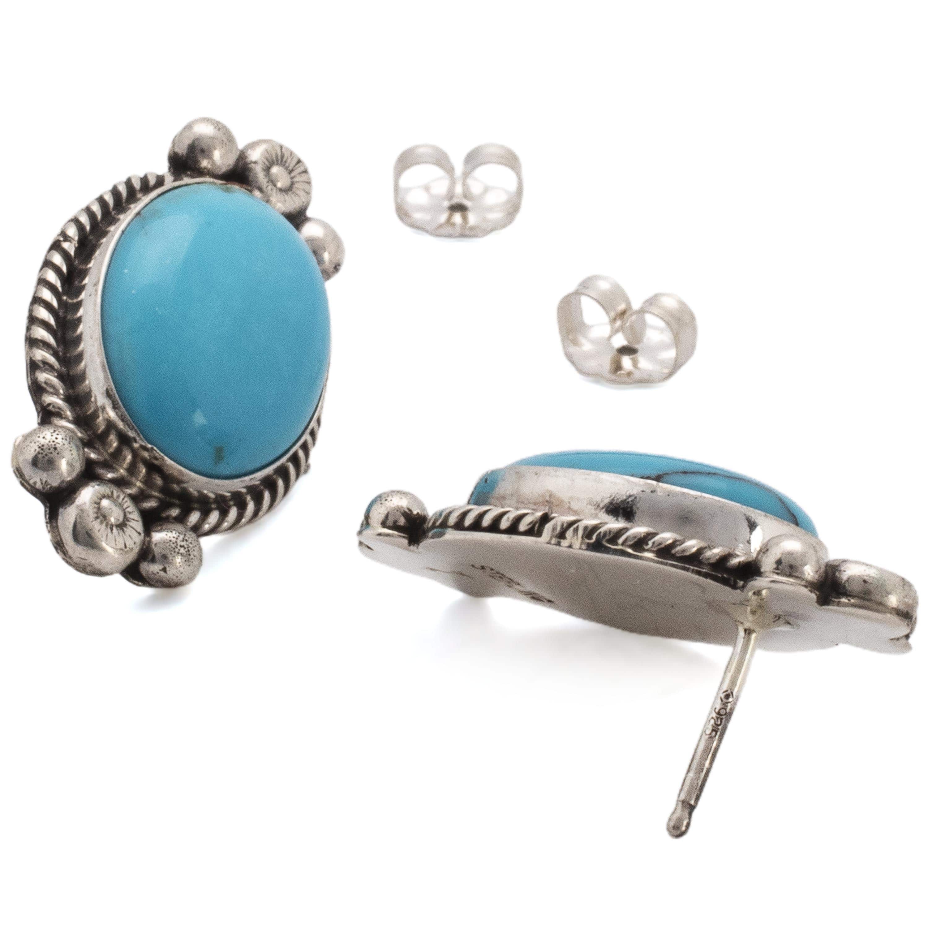 Kalifano Native American Jewelry Kingman Turquoise USA Native American Made Sterling Silver Earrings NAE550.001