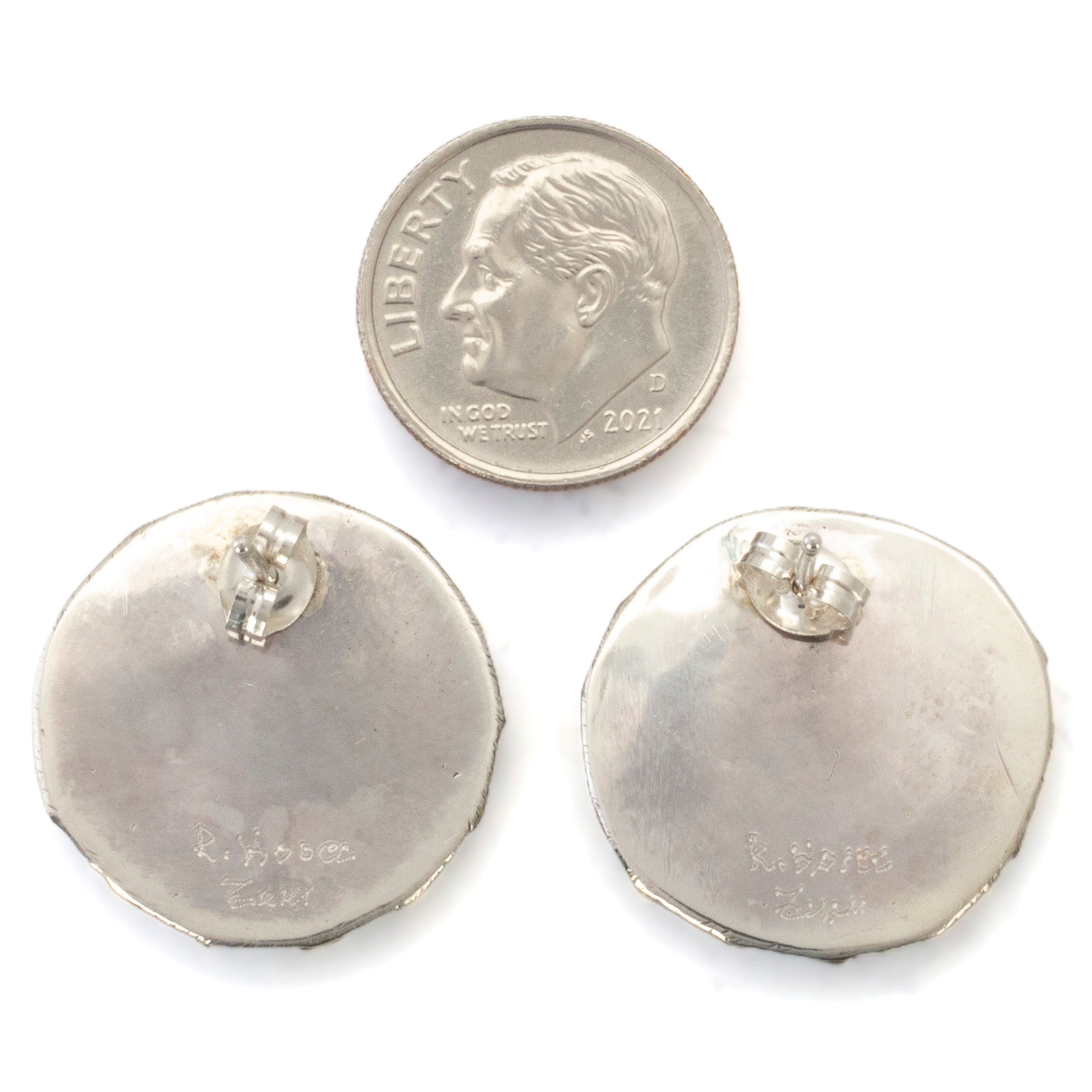 Kalifano Native American Jewelry Kingman Turquoise Zuni Circular Petit Point USA Native American Made Sterling Silver Earrings with Stud Backing NAE800.004