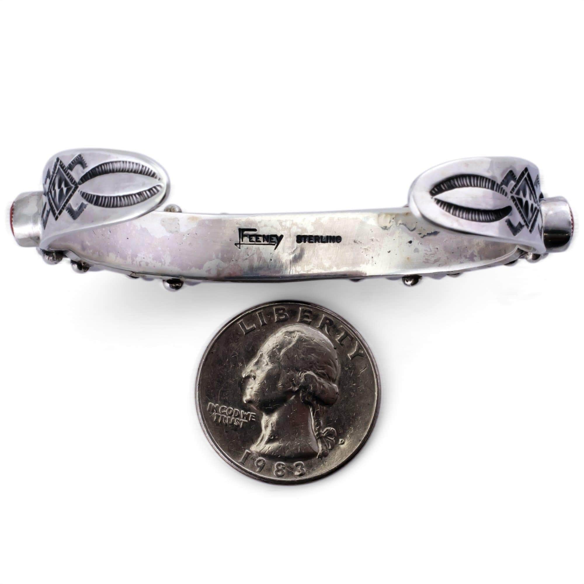 Kalifano Native American Jewelry Leo Feeney Coral and Pink Tourmaline USA Native American Made 925 Sterling Silver Cuff NAB1800.003