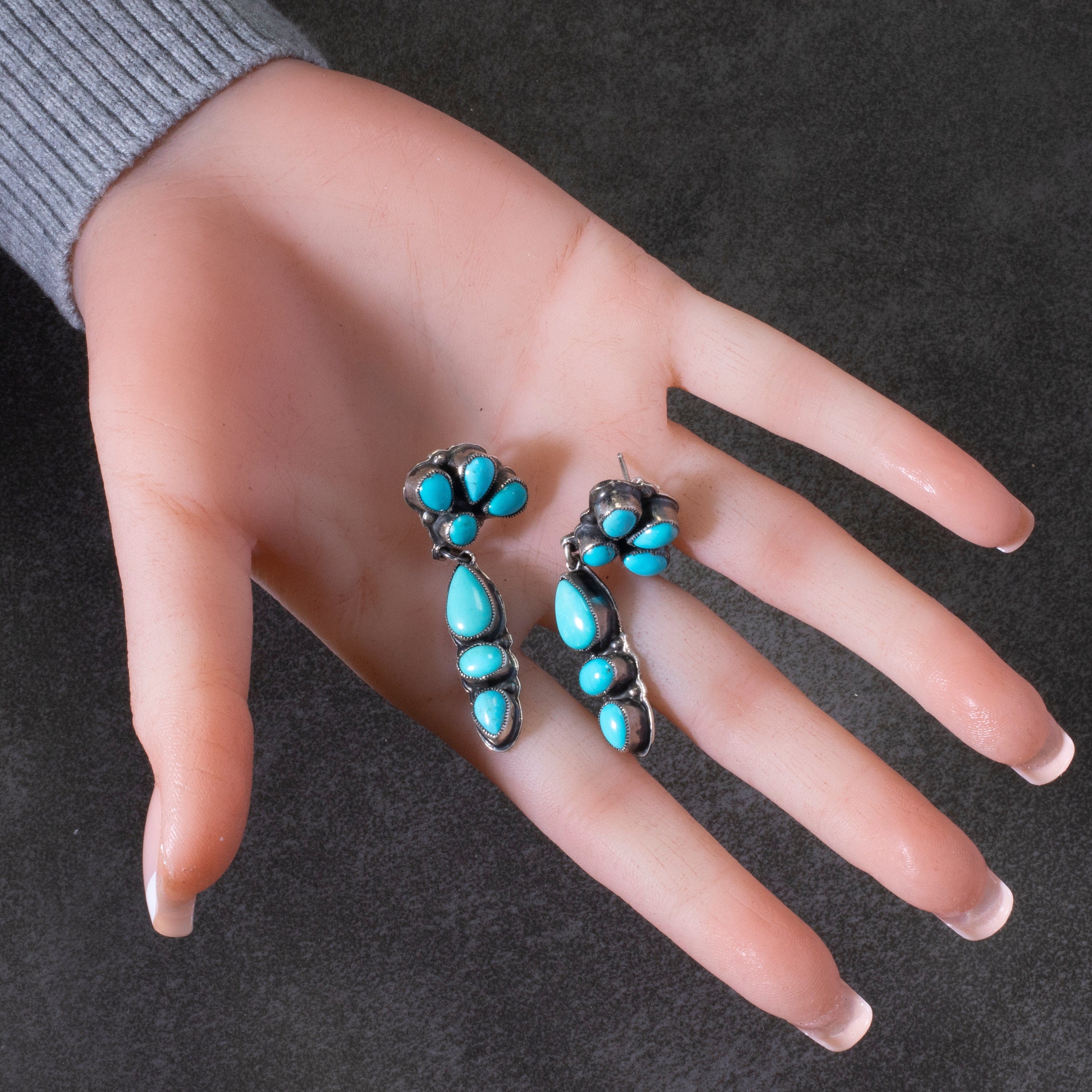 Kalifano Native American Jewelry Leo Feeney Navajo Sleeping Beauty Turquoise USA Native American Made 925 Sterling Silver Dangly Earrings NAE1800.002