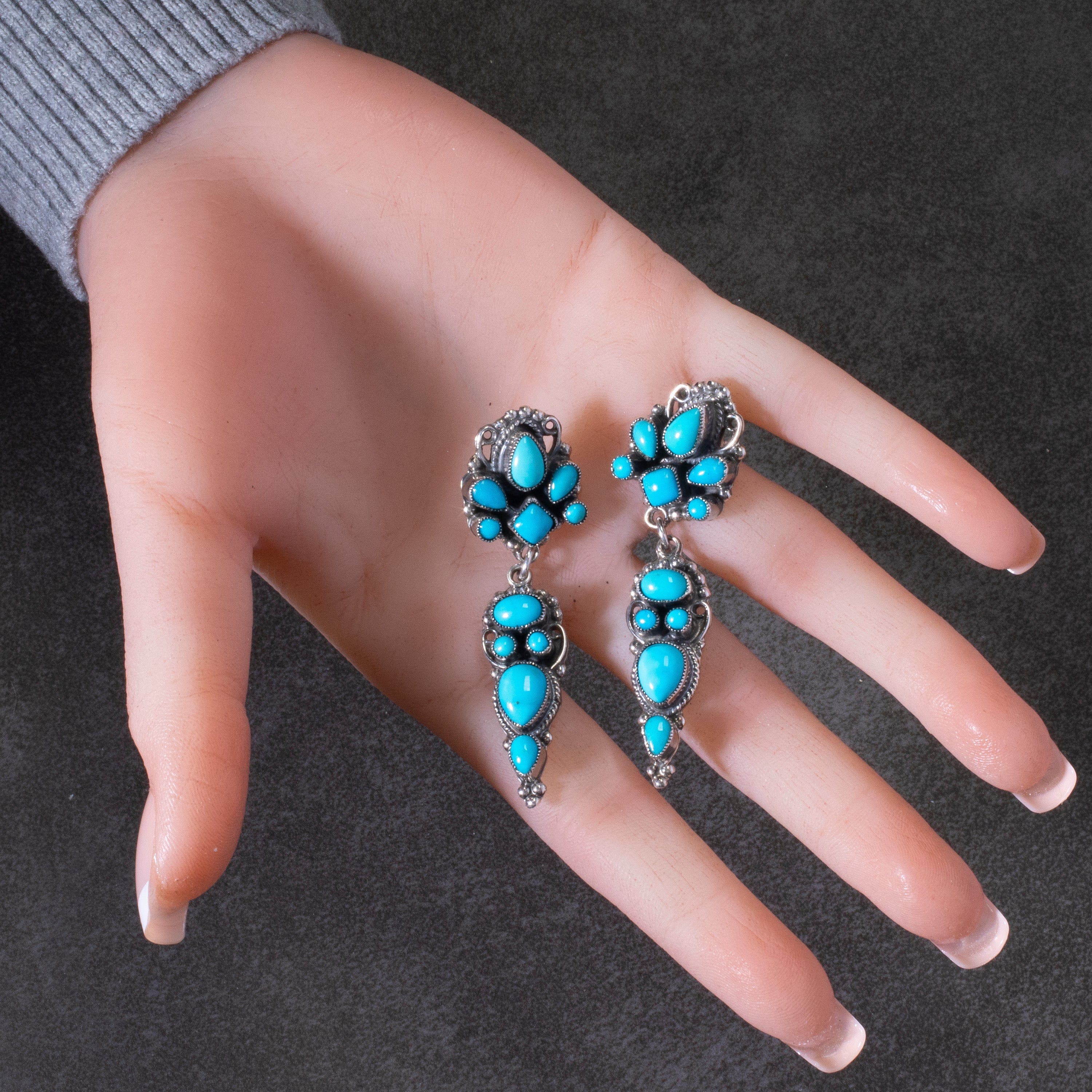 Kalifano Native American Jewelry Leo Feeney Navajo Sleeping Beauty Turquoise USA Native American Made 925 Sterling Silver Dangly Earrings NAE2200.001
