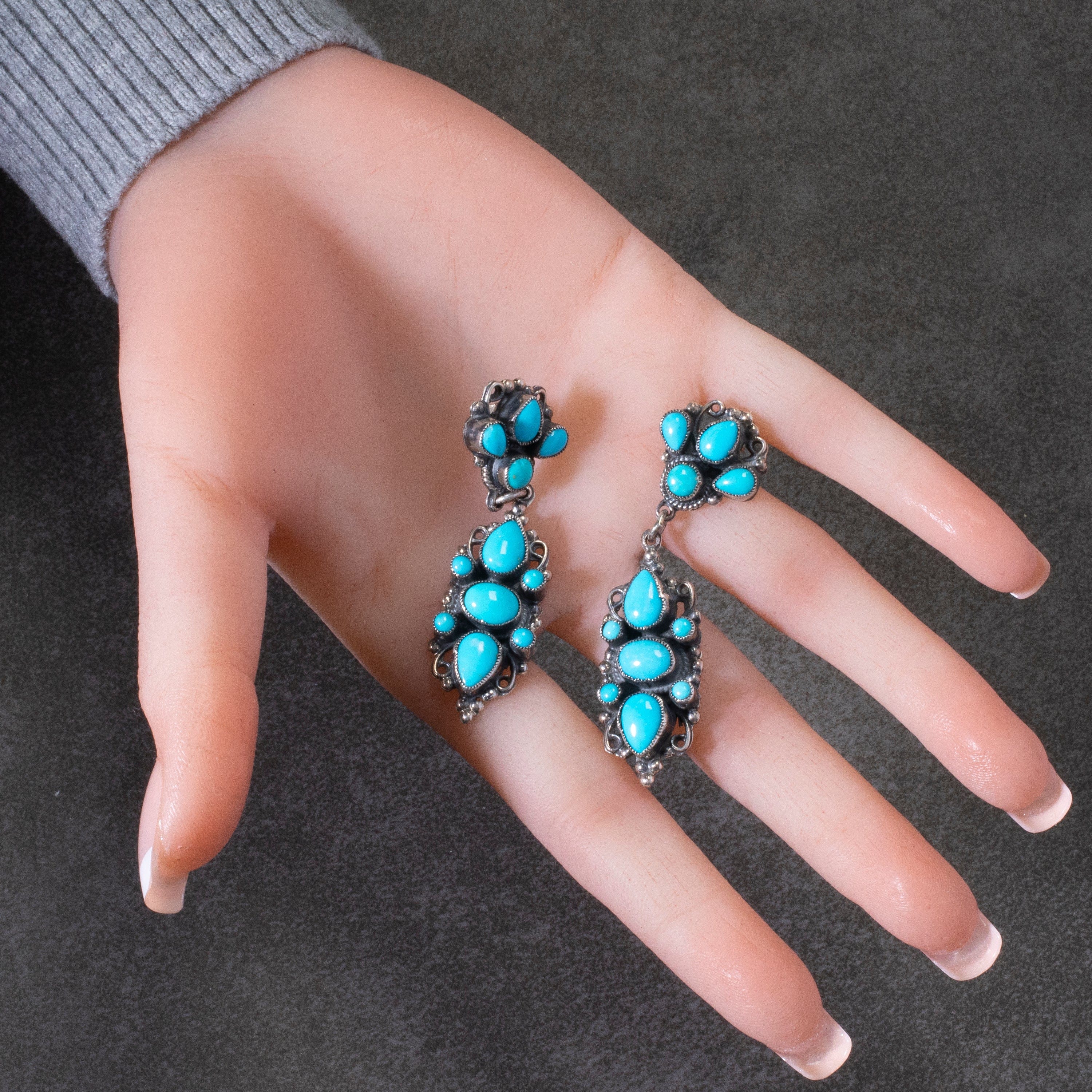 Kalifano Native American Jewelry Leo Feeney Navajo Sleeping Beauty Turquoise USA Native American Made 925 Sterling Silver Dangly Earrings NAE2400.001