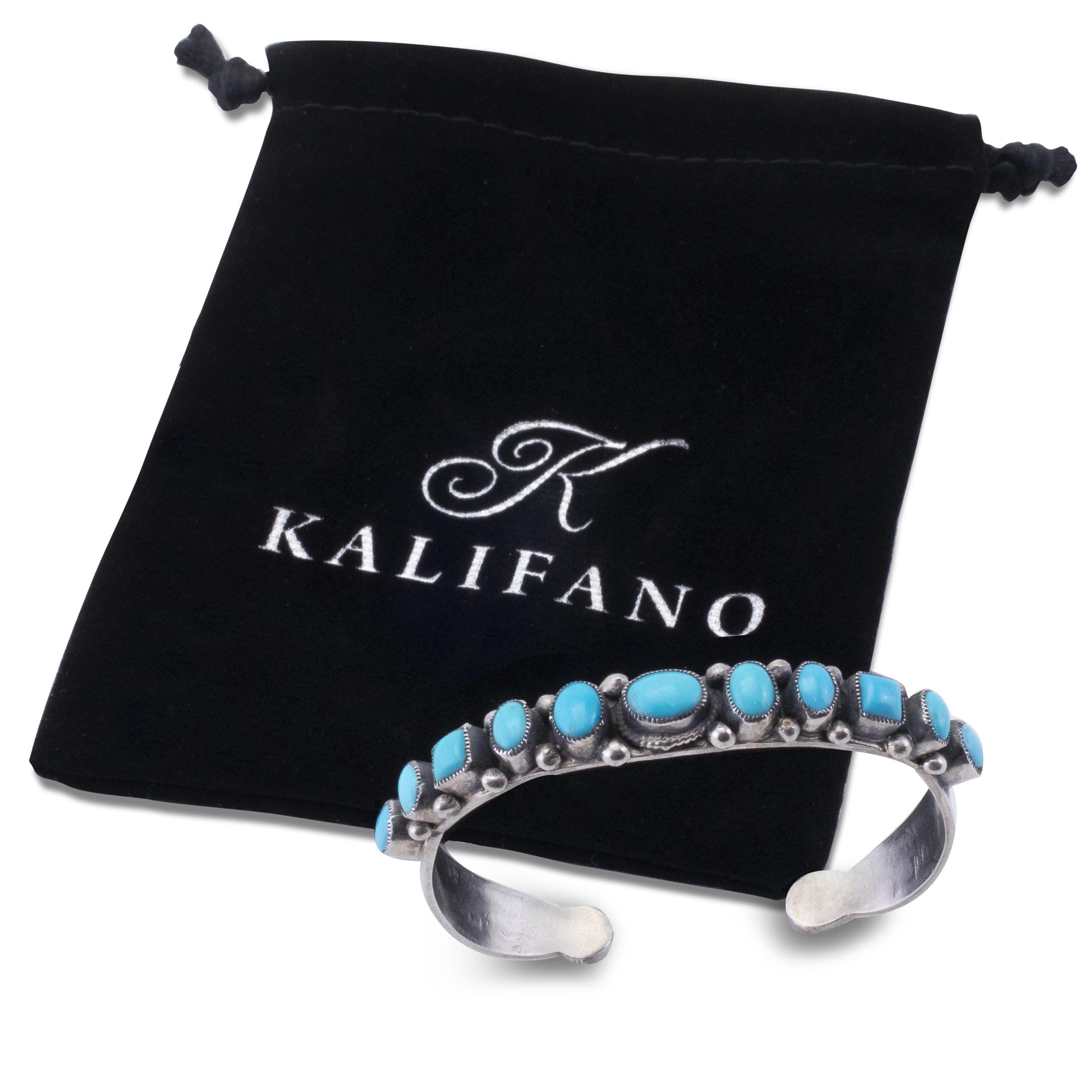 Kalifano Native American Jewelry Leo Feeney Sleeping Beauty Turquoise with Coral Accents USA Native American Made 925 Sterling Silver Cuff NAB1800.026