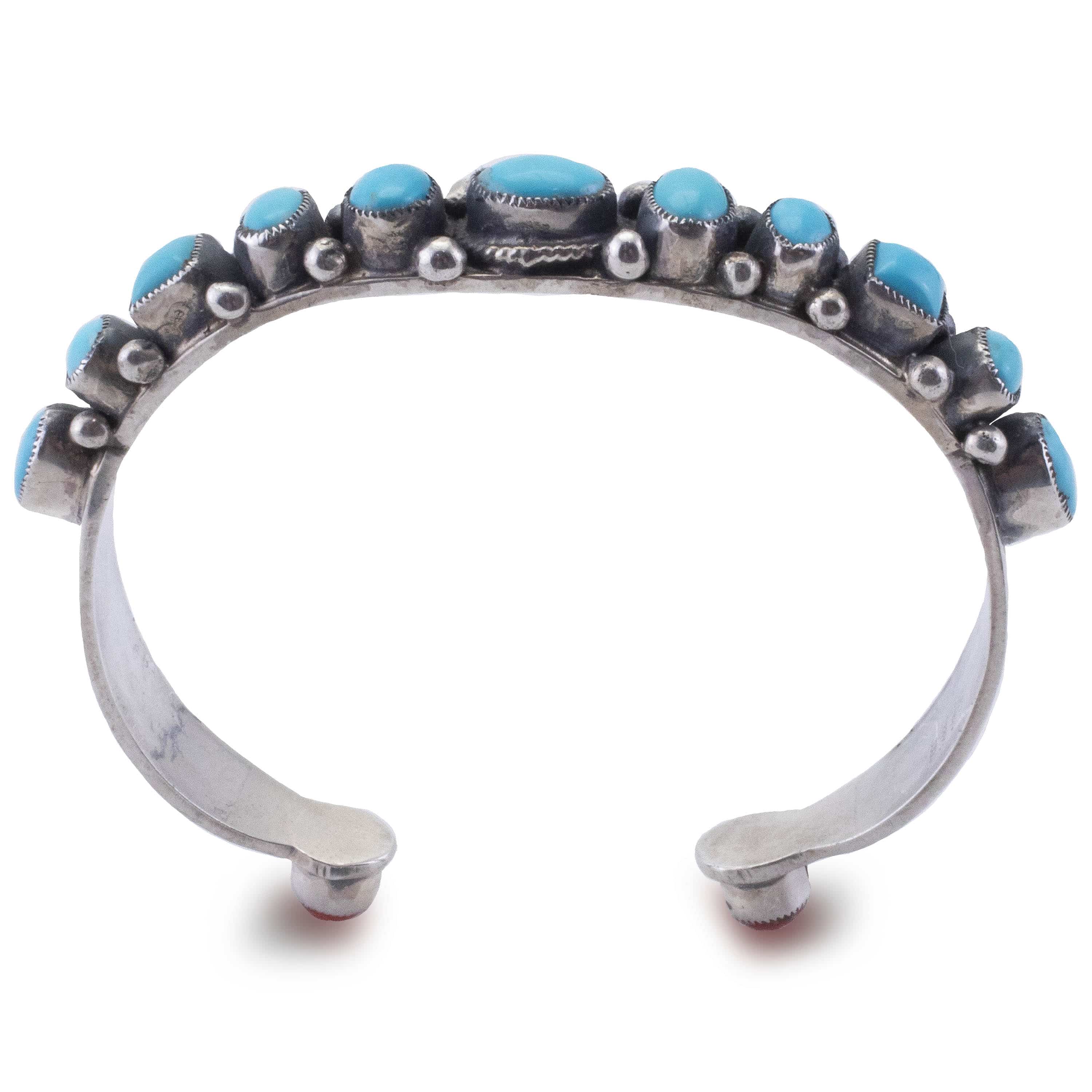 Kalifano Native American Jewelry Leo Feeney Sleeping Beauty Turquoise with Coral Accents USA Native American Made 925 Sterling Silver Cuff NAB1800.026