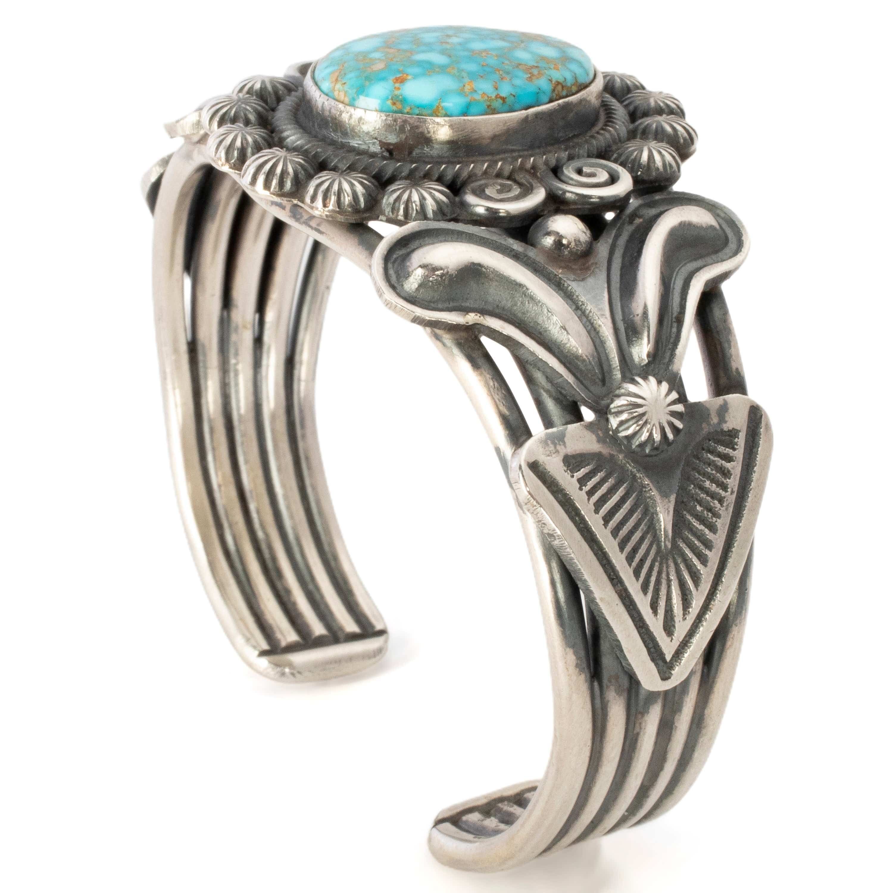 Kalifano Native American Jewelry Leon Martinez Navajo Waterweb Kingman Turquoise USA Native American Made 925 Sterling Silver Cuff NAB3300.006
