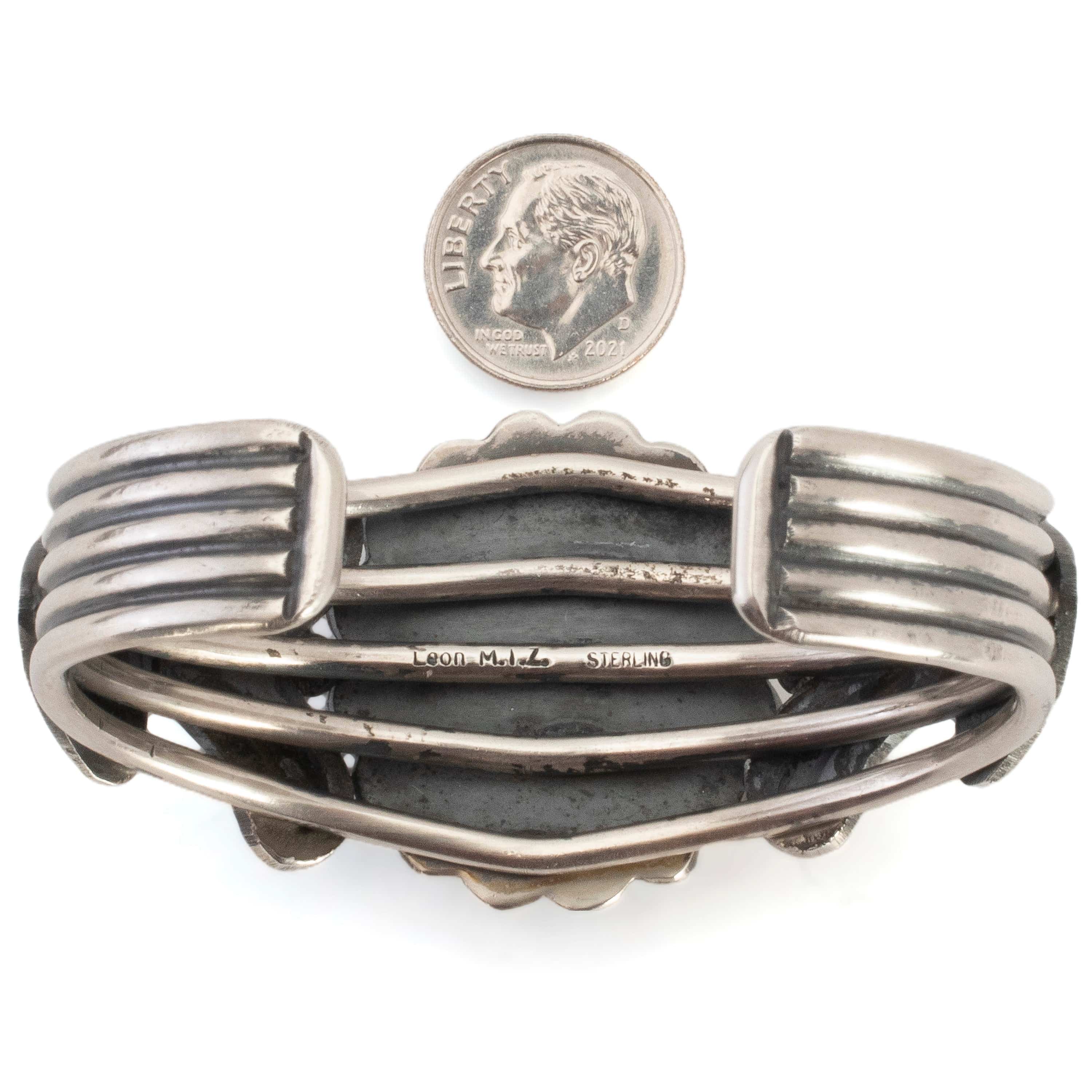 Kalifano Native American Jewelry Leon Martinez Navajo Waterweb Kingman Turquoise USA Native American Made 925 Sterling Silver Cuff NAB3300.006