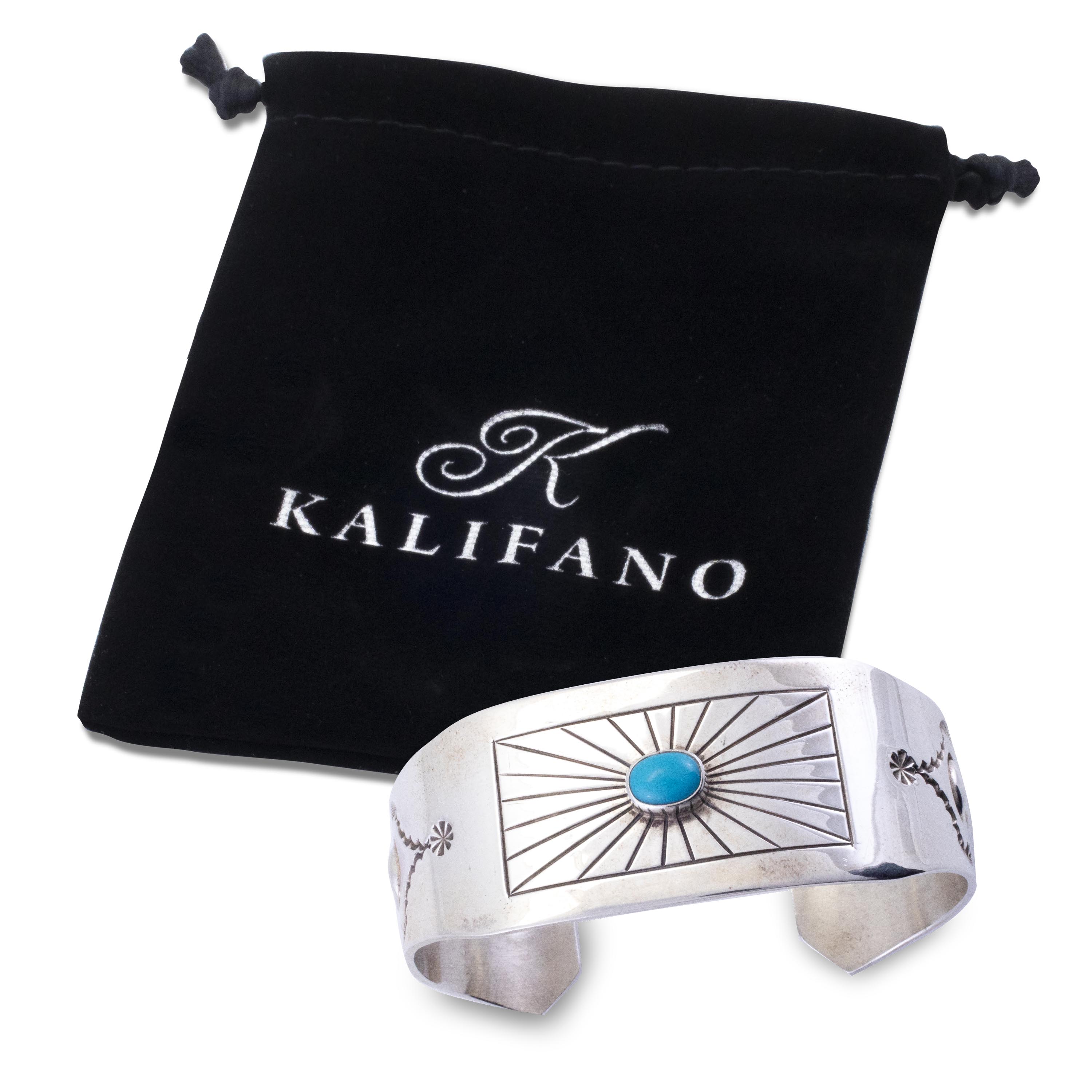 Kalifano Native American Jewelry Marita Benally Navajo Kingman Turquoise USA Native American Made 925 Sterling Silver Cuff NAB1200.016