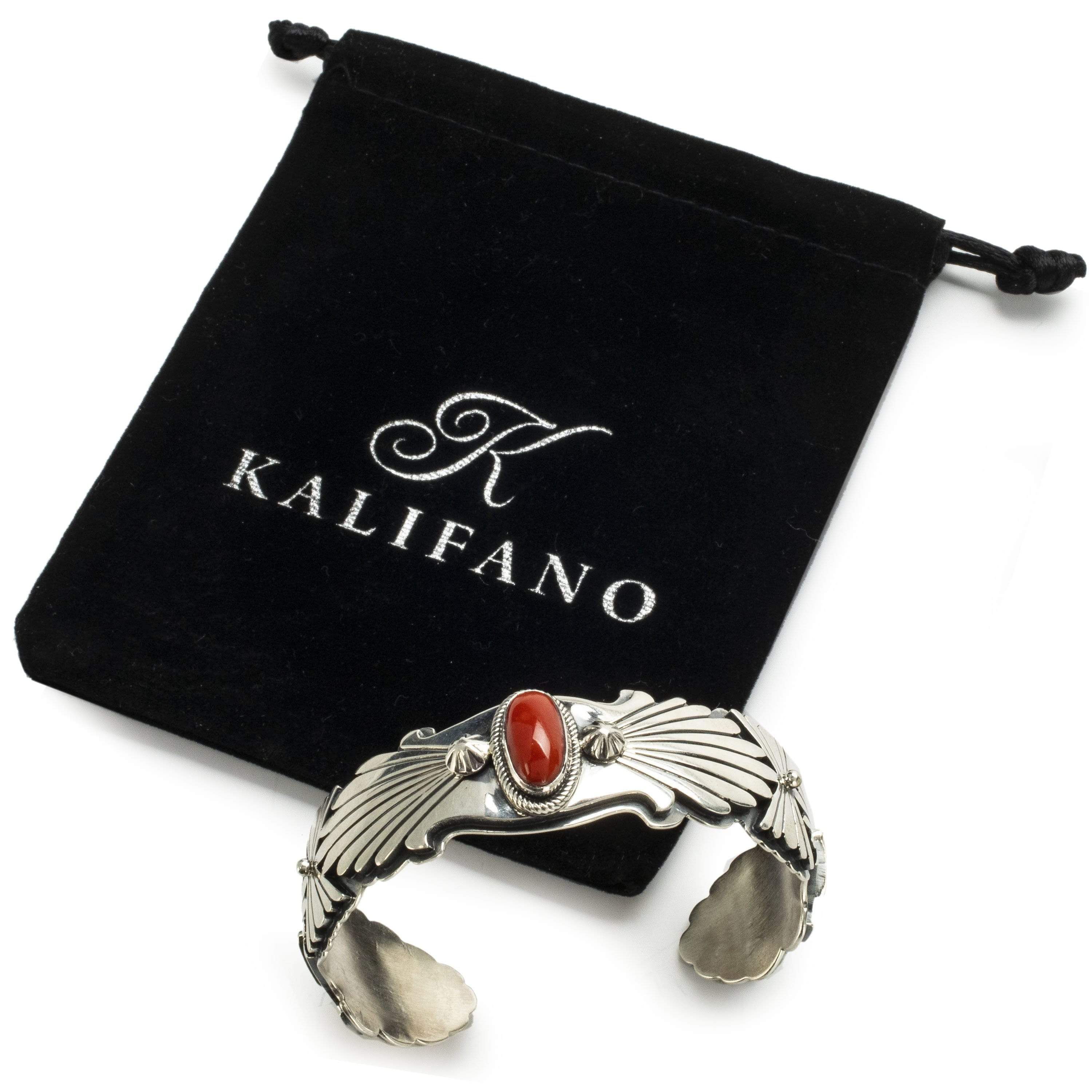 Kalifano Native American Jewelry Marita Benelli Coral USA Native American Made 925 Sterling Silver Cuff NAB2900.006