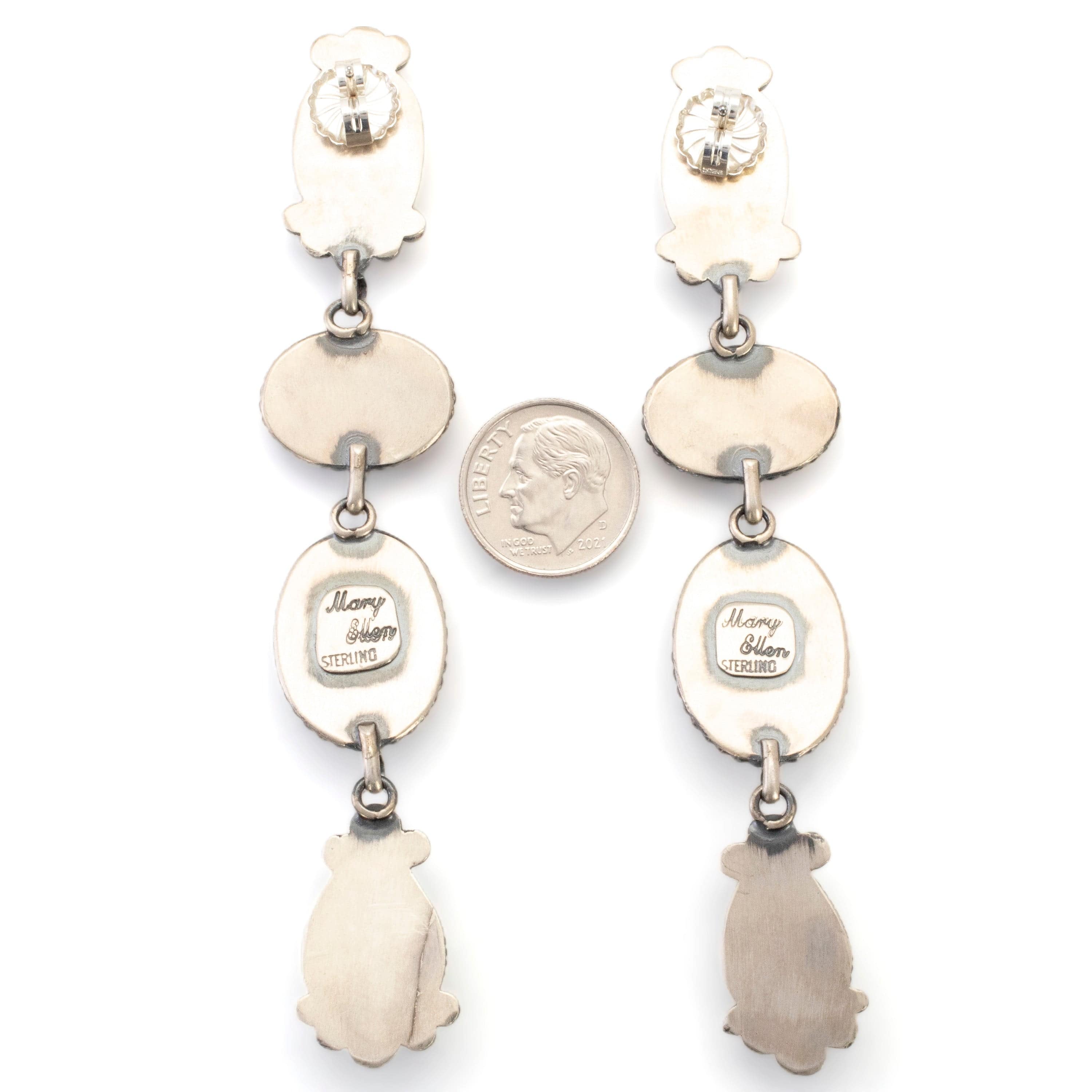 Kalifano Native American Jewelry Mary Ellen Navajo Royston Turquoise USA Native American Made 925 Sterling Silver Long Dangly Earrings with Stud Backing NAE4800.001