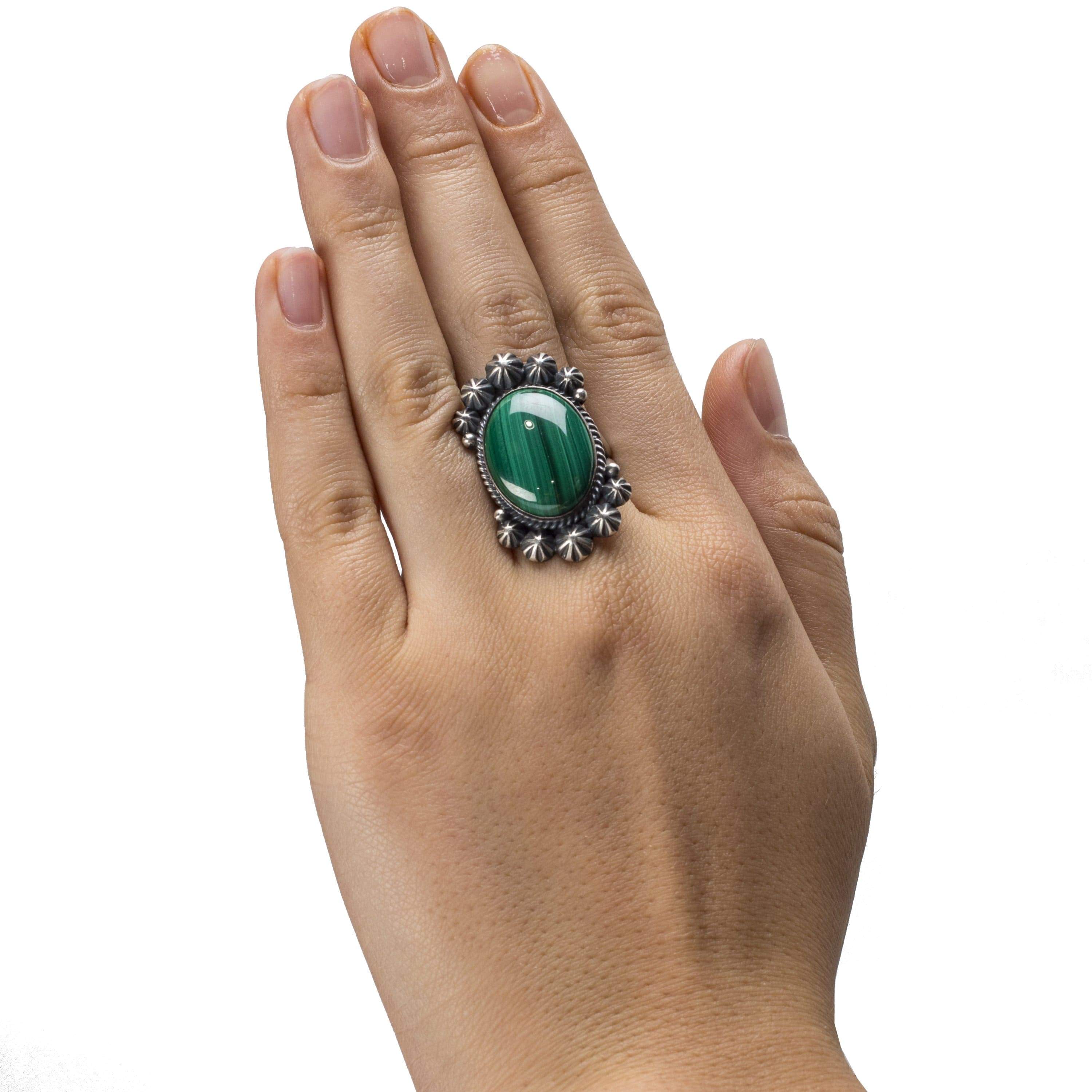 Kalifano Native American Jewelry Navajo Malachite Native American Made 925 Sterling Silver Ring