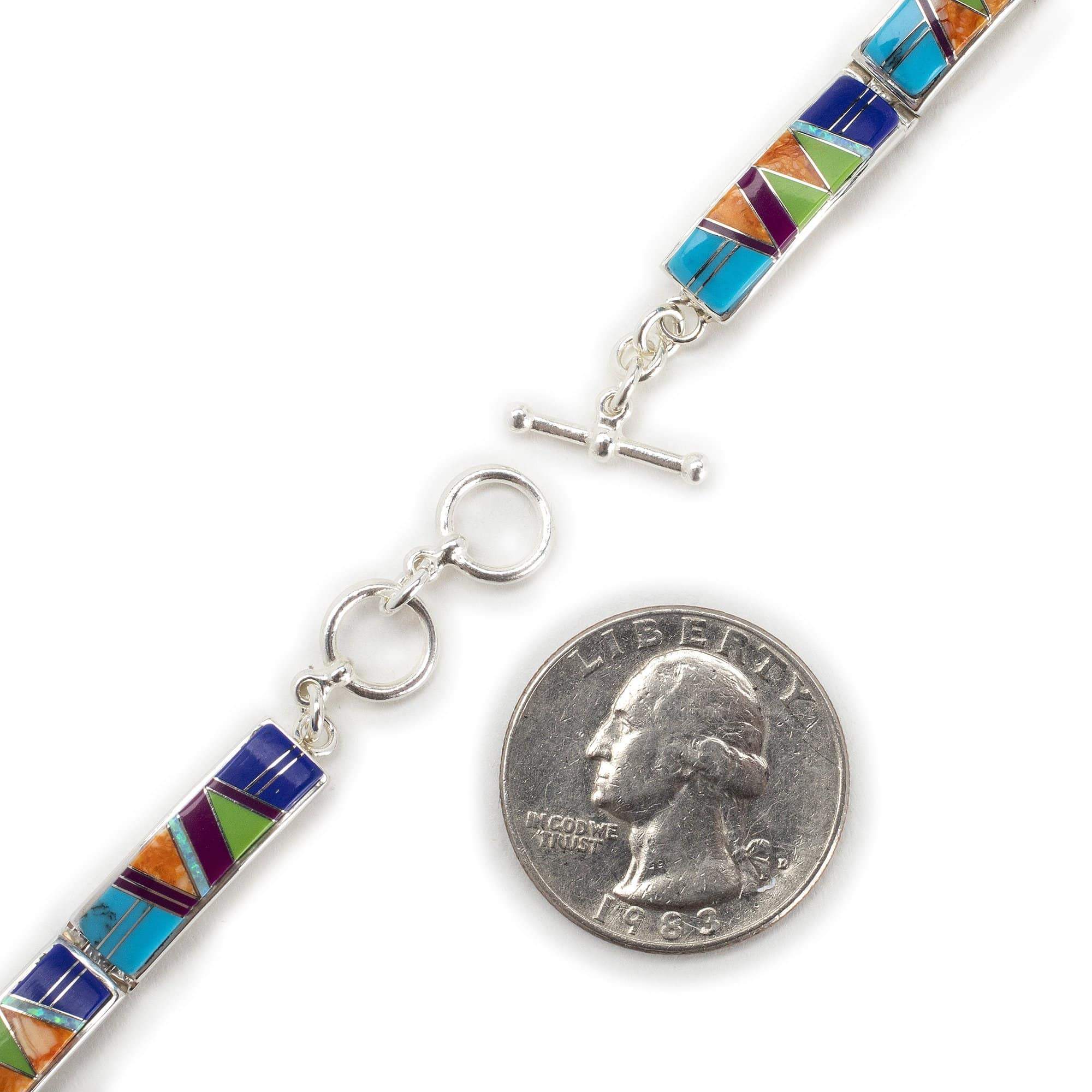 Kalifano Native American Jewelry NMB.0565.MT - Multi Gemstone 925 Sterling Silver Bracelet USA Handmade with Opal Accent- 7 links, 7 inches with 1 inch toggle clasp extender NMB.0565.MT