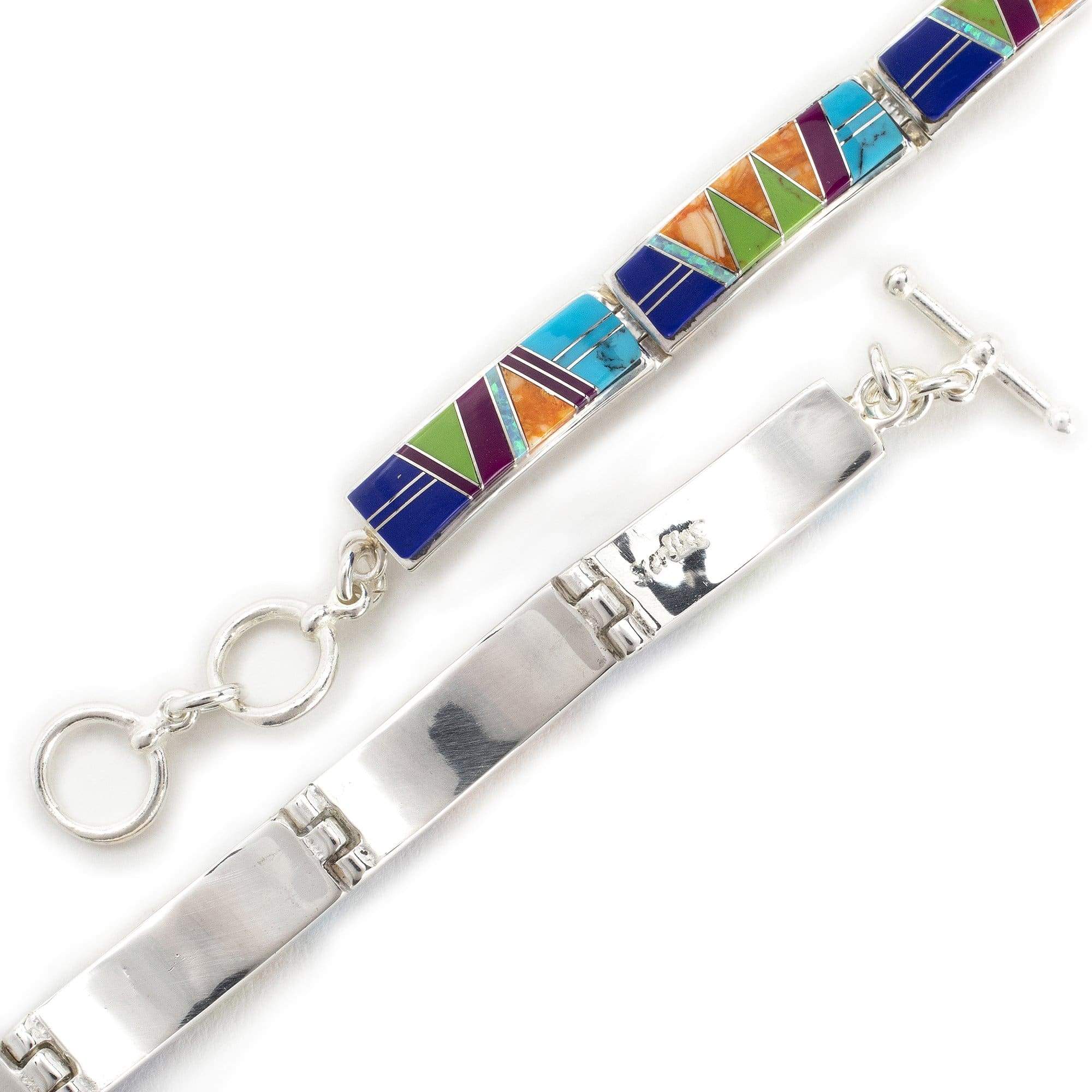 Kalifano Native American Jewelry NMB.0565.MT - Multi Gemstone 925 Sterling Silver Bracelet USA Handmade with Opal Accent- 7 links, 7 inches with 1 inch toggle clasp extender NMB.0565.MT