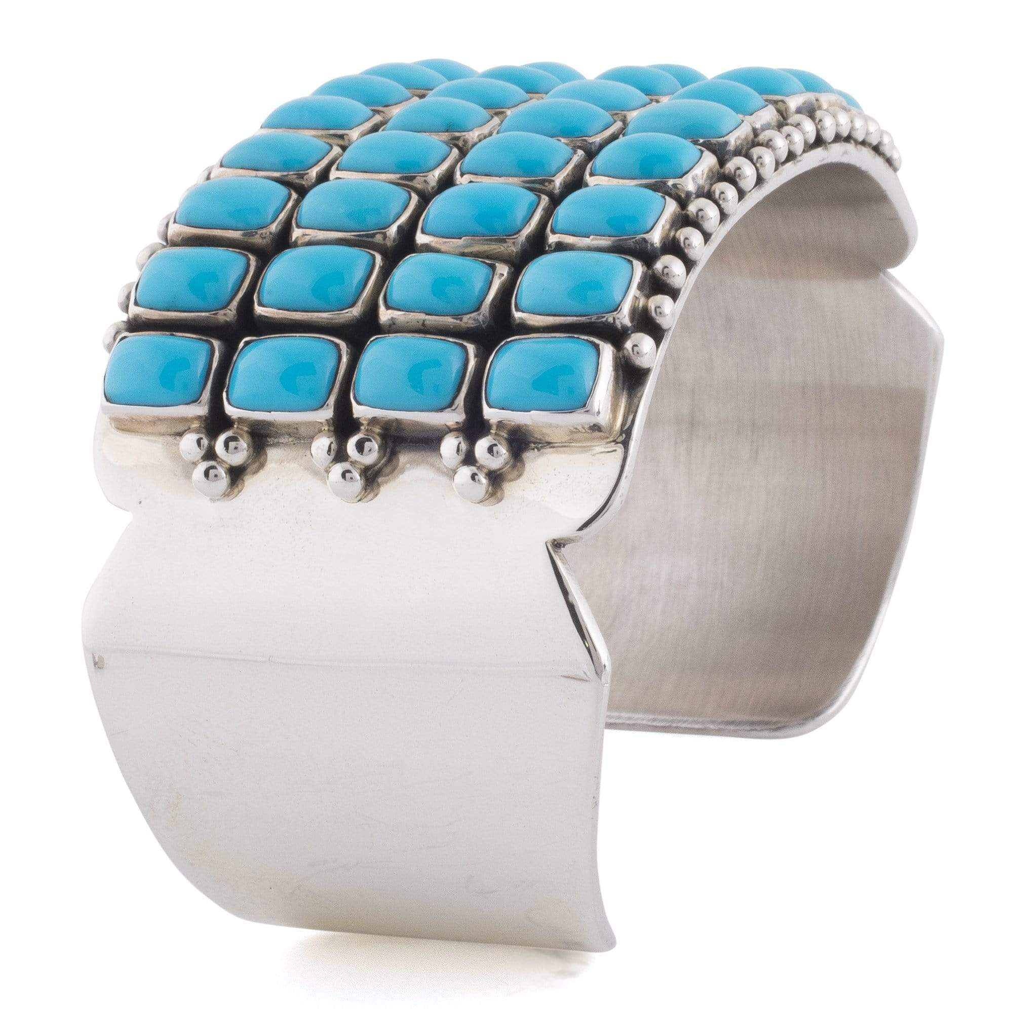 Kalifano Native American Jewelry Paul Livingston Sleeping Beauty Turquoise USA Native American Made 925 Sterling Silver Cuff NAB3900.006