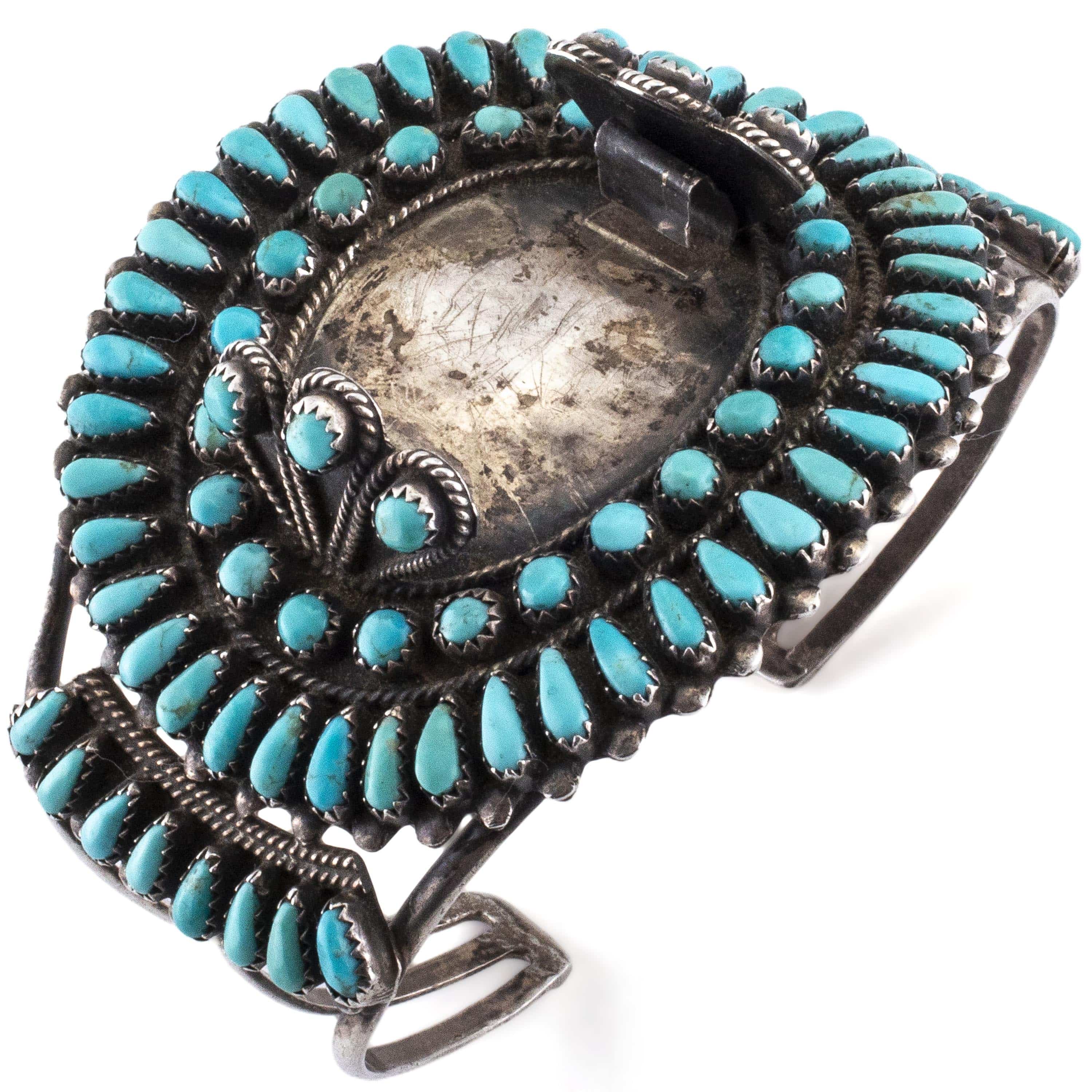 Kalifano Native American Jewelry Sheila Tso Navajo Emerald Valley Turquoise USA Native American Made 925 Sterling Silver Cuff NAB3600.004