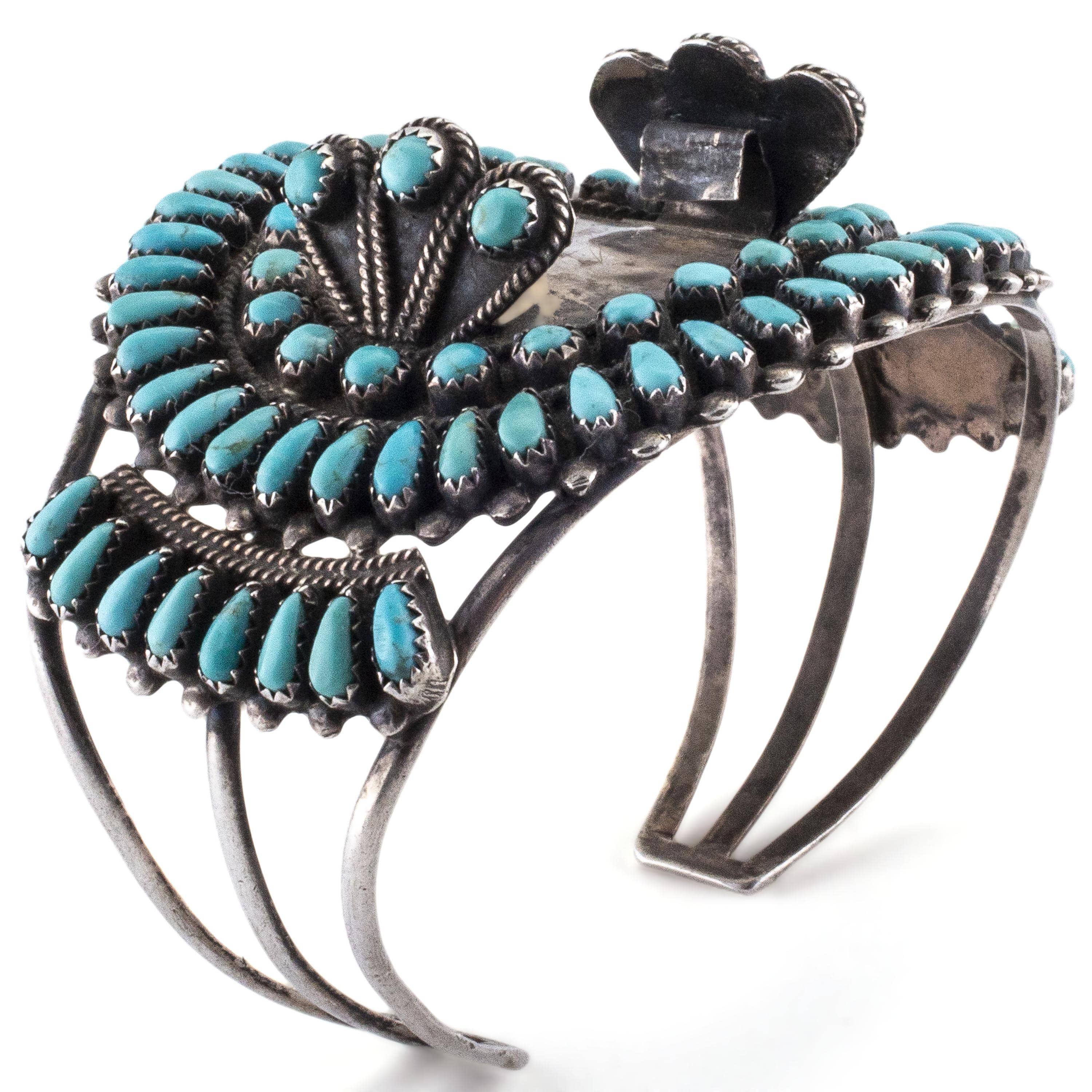 Kalifano Native American Jewelry Sheila Tso Navajo Emerald Valley Turquoise USA Native American Made 925 Sterling Silver Cuff NAB3600.004