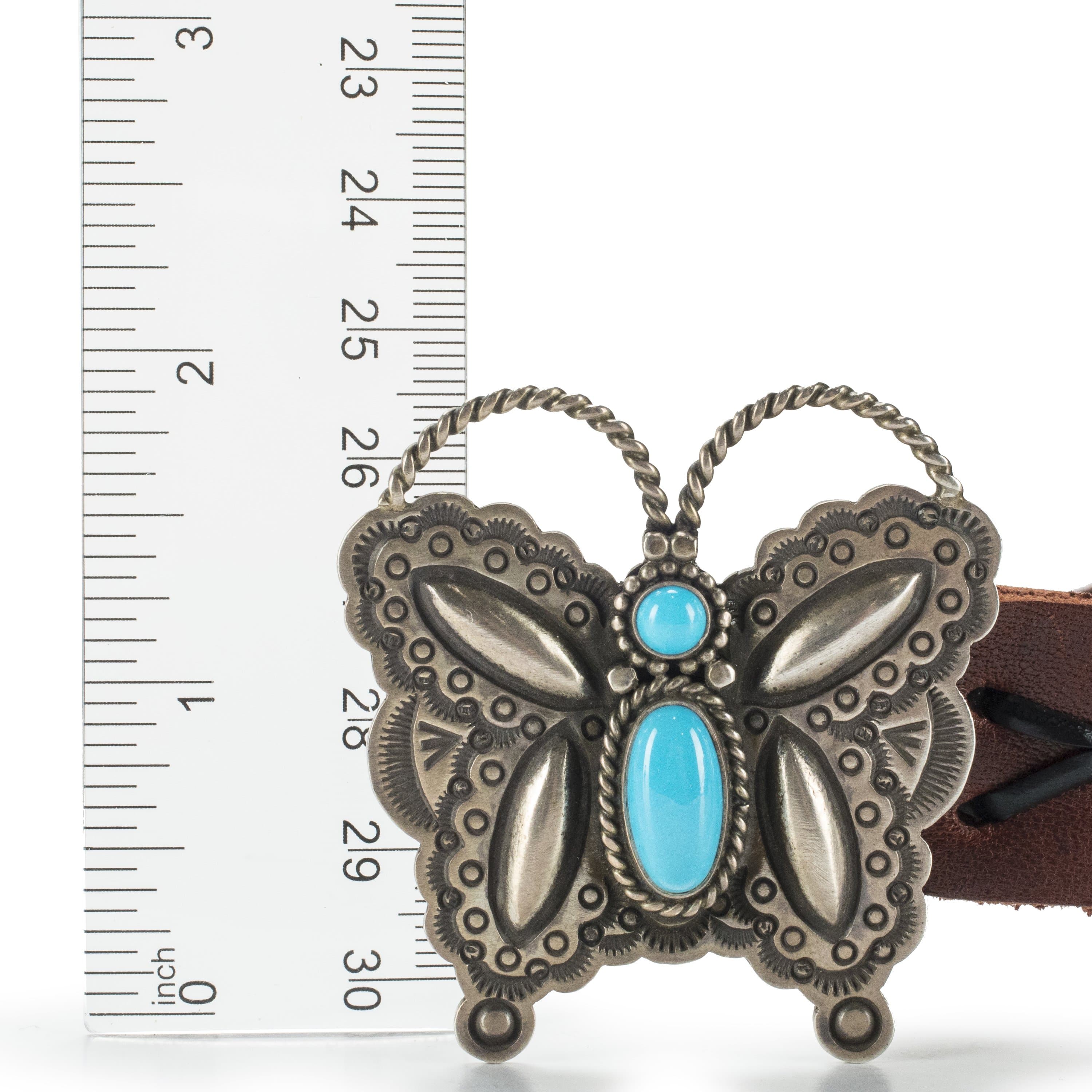 Kalifano Native American Jewelry Sleeping Beauty Turquoise Butterfly USA Native American Made 925 Sterling Silver Concha Belt NA7000.001