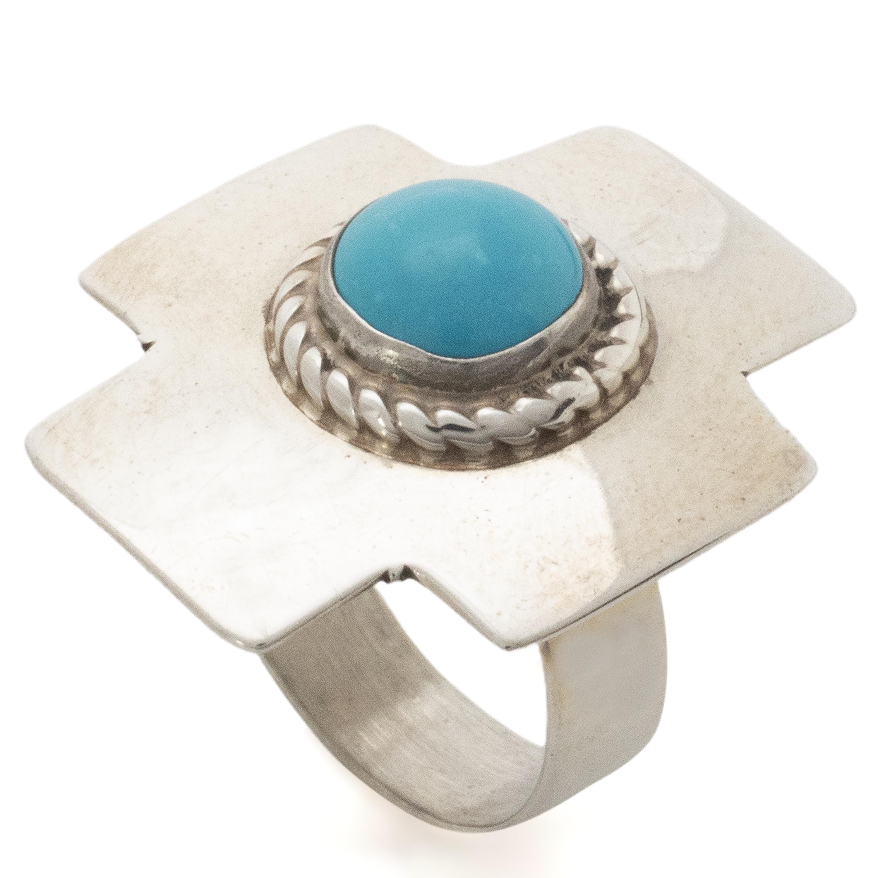 Kalifano Native American Jewelry Sleeping Beauty Turquoise Circle USA Native American Made 925 Sterling Silver Ring