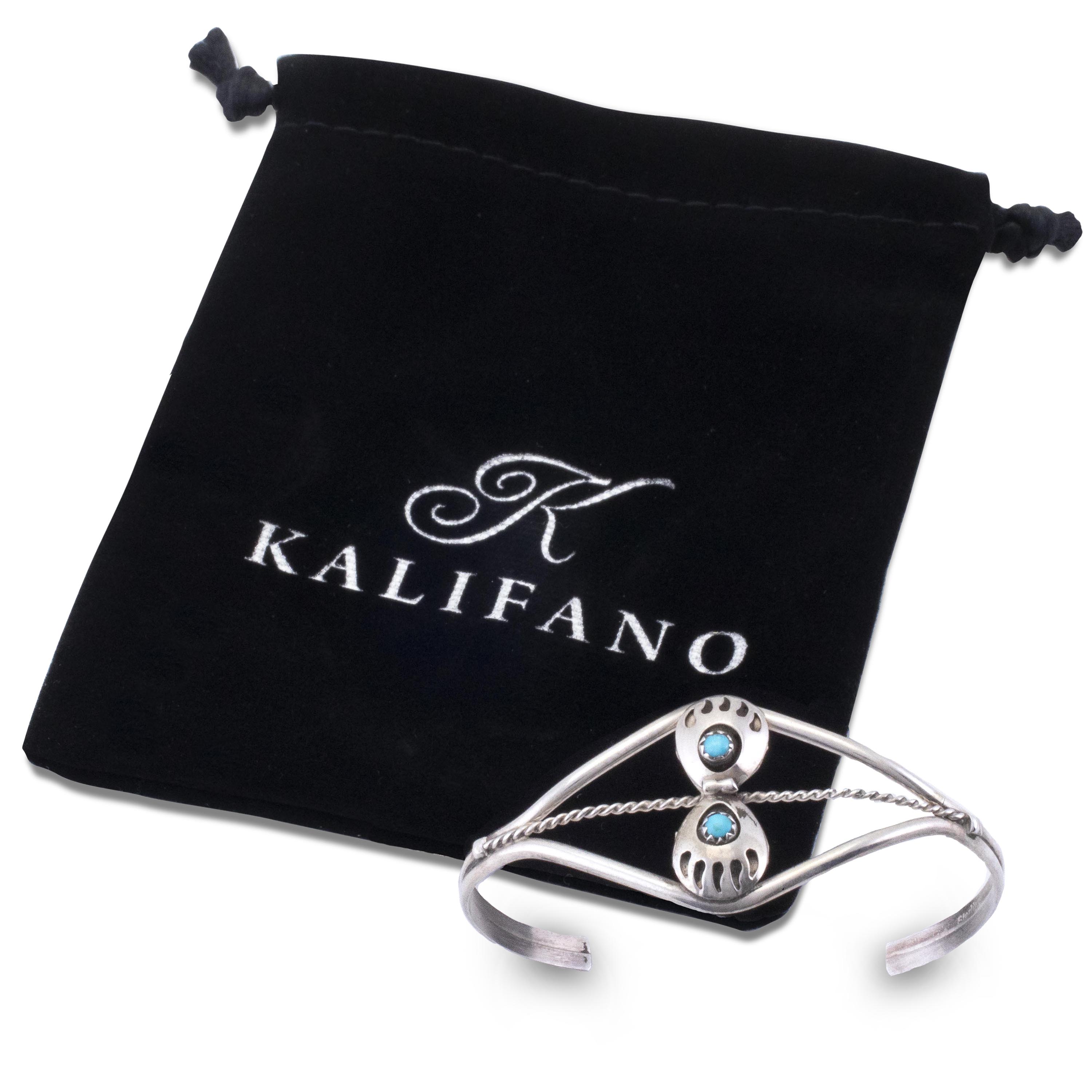 Kalifano Native American Jewelry Sleeping Beauty Turquoise Double Bear Claw USA Native American Made 925 Sterling Silver Cuff NAB160.003