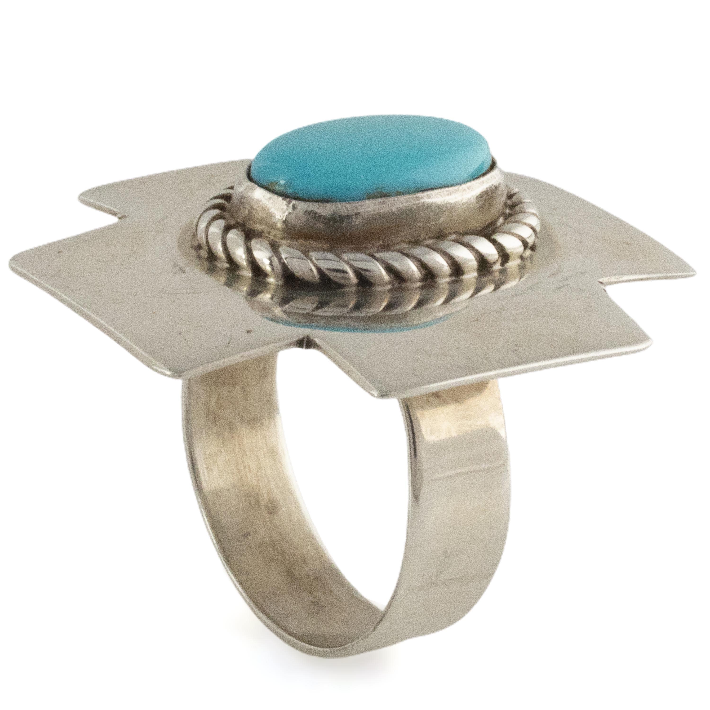 Kalifano Native American Jewelry Sleeping Beauty Turquoise Oval USA Native American Made 925 Sterling Silver Ring
