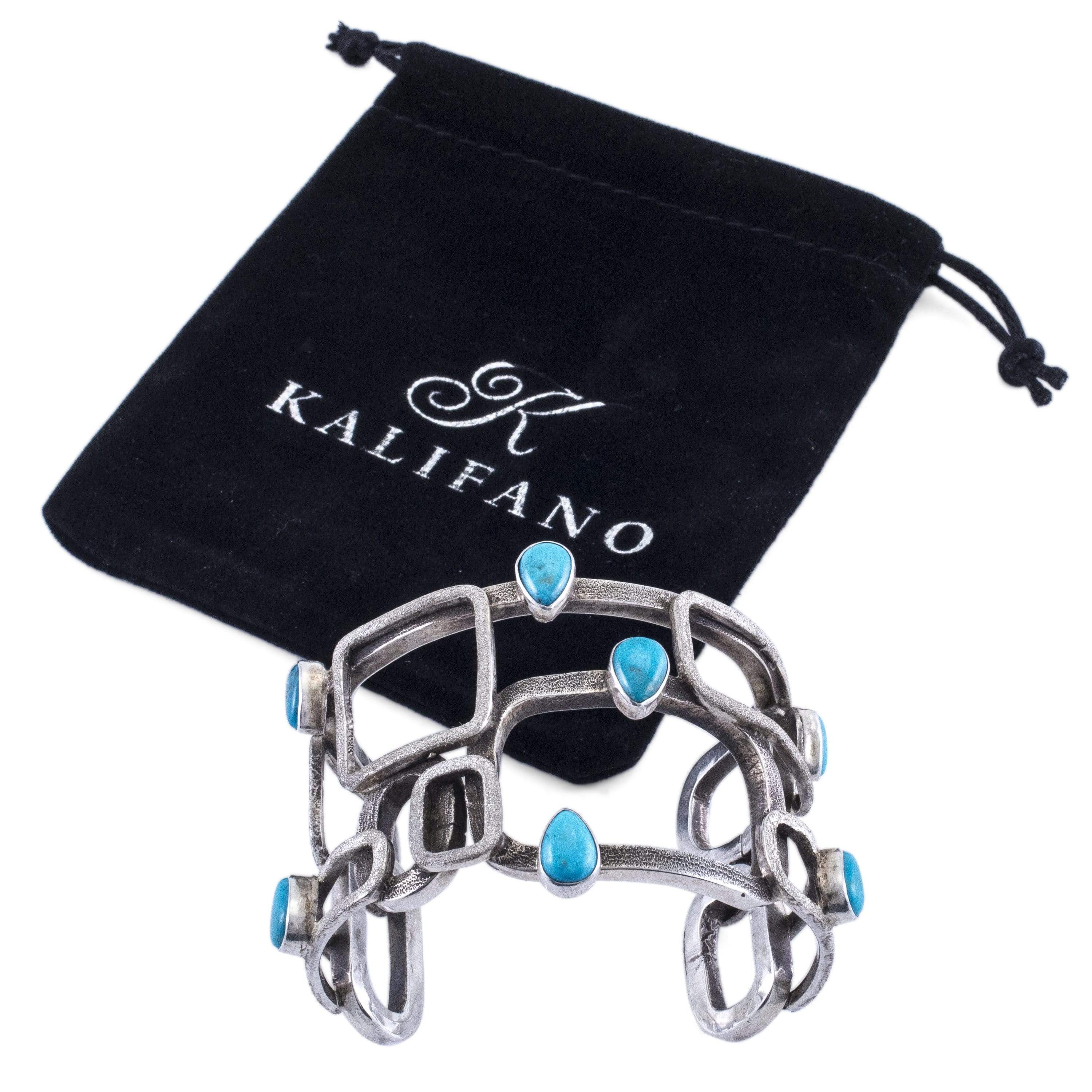 Kalifano Native American Jewelry Tawany Cruz Blue Gem Turquoise USA Native American Made 925 Sterling Silver Cuff NAB3000.005