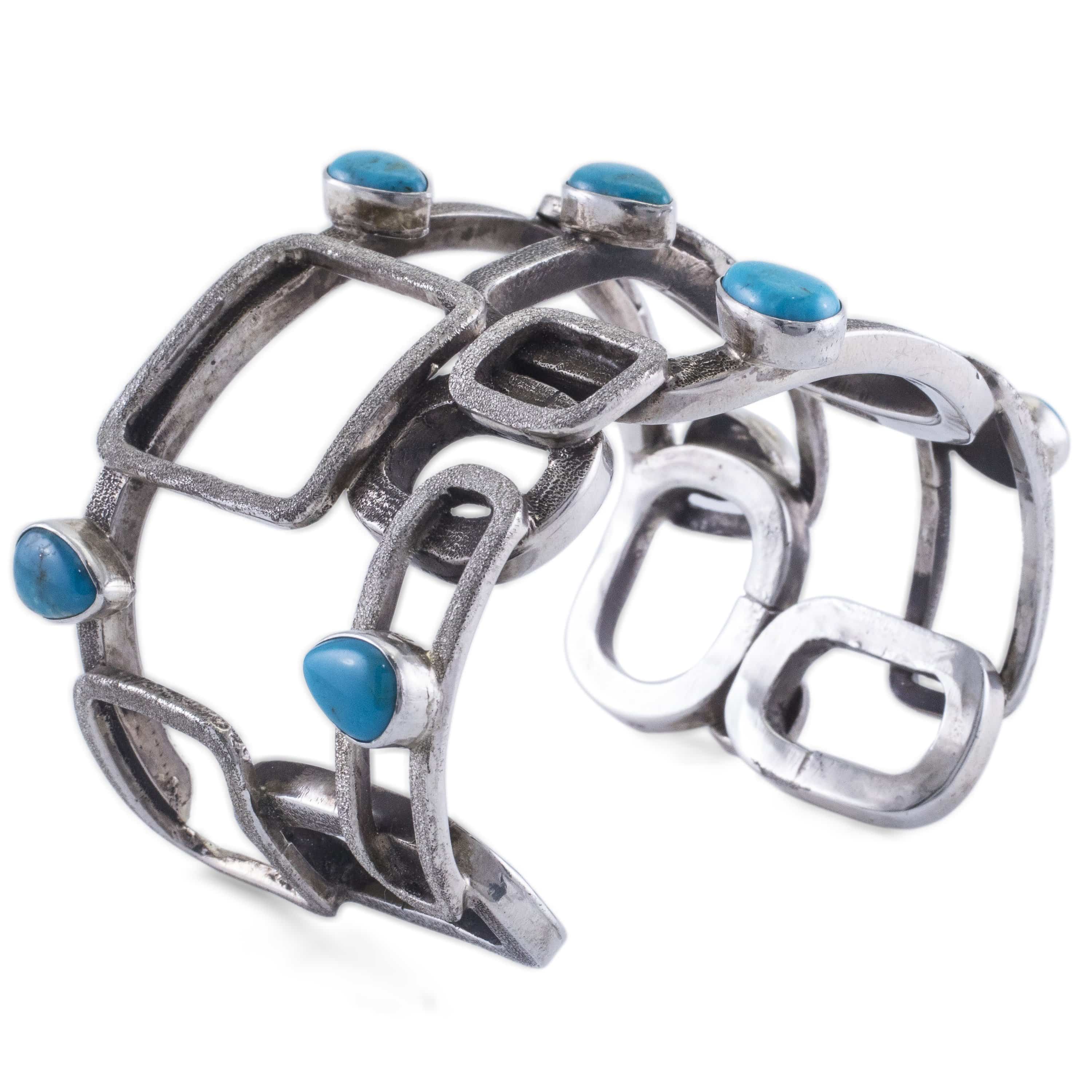 Kalifano Native American Jewelry Tawany Cruz Blue Gem Turquoise USA Native American Made 925 Sterling Silver Cuff NAB3000.005