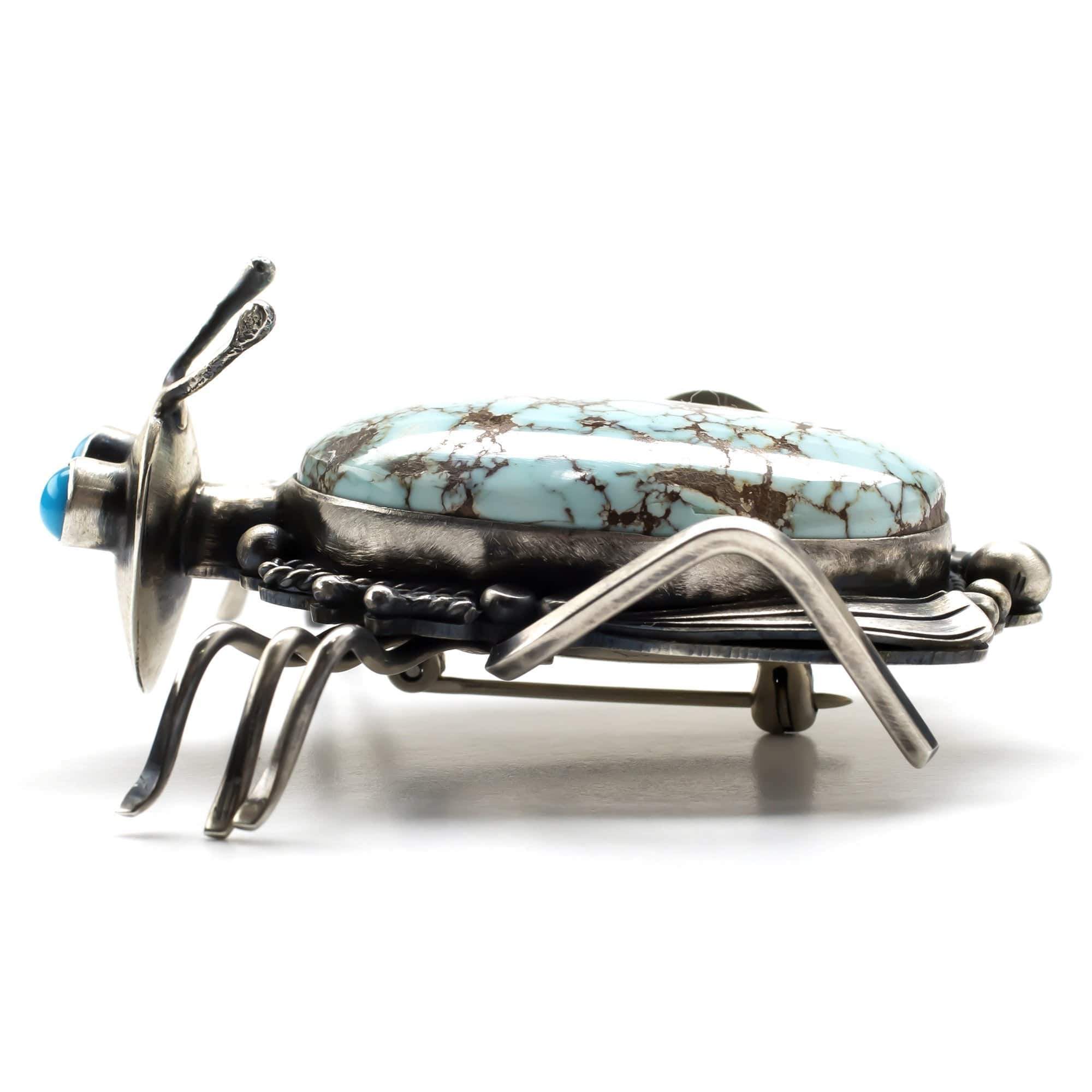 Kalifano Native American Jewelry White Carico Lake Turquoise USA Native American Made 925 Sterling Silver Bug Pin NAP1900.001