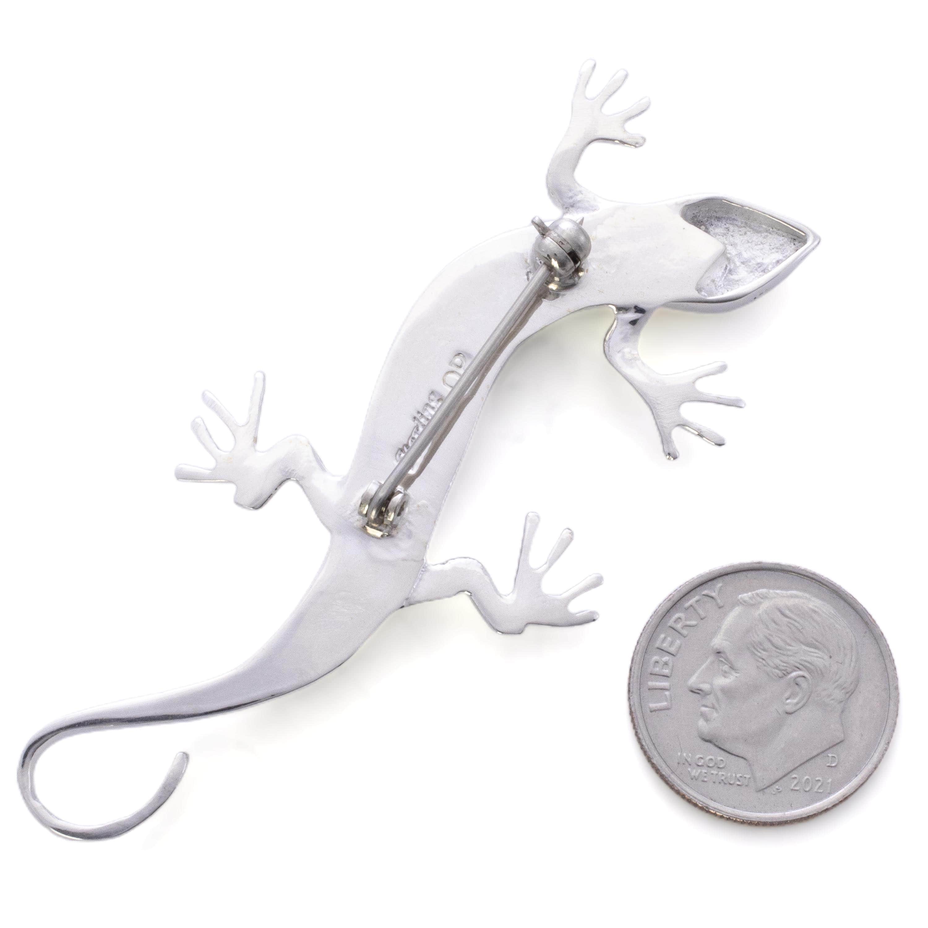 KALIFANO Pendants Multi Gemstone Lizard 925 Sterling Silver Pin USA Handmade with Opal Accent NMP.0597.MT