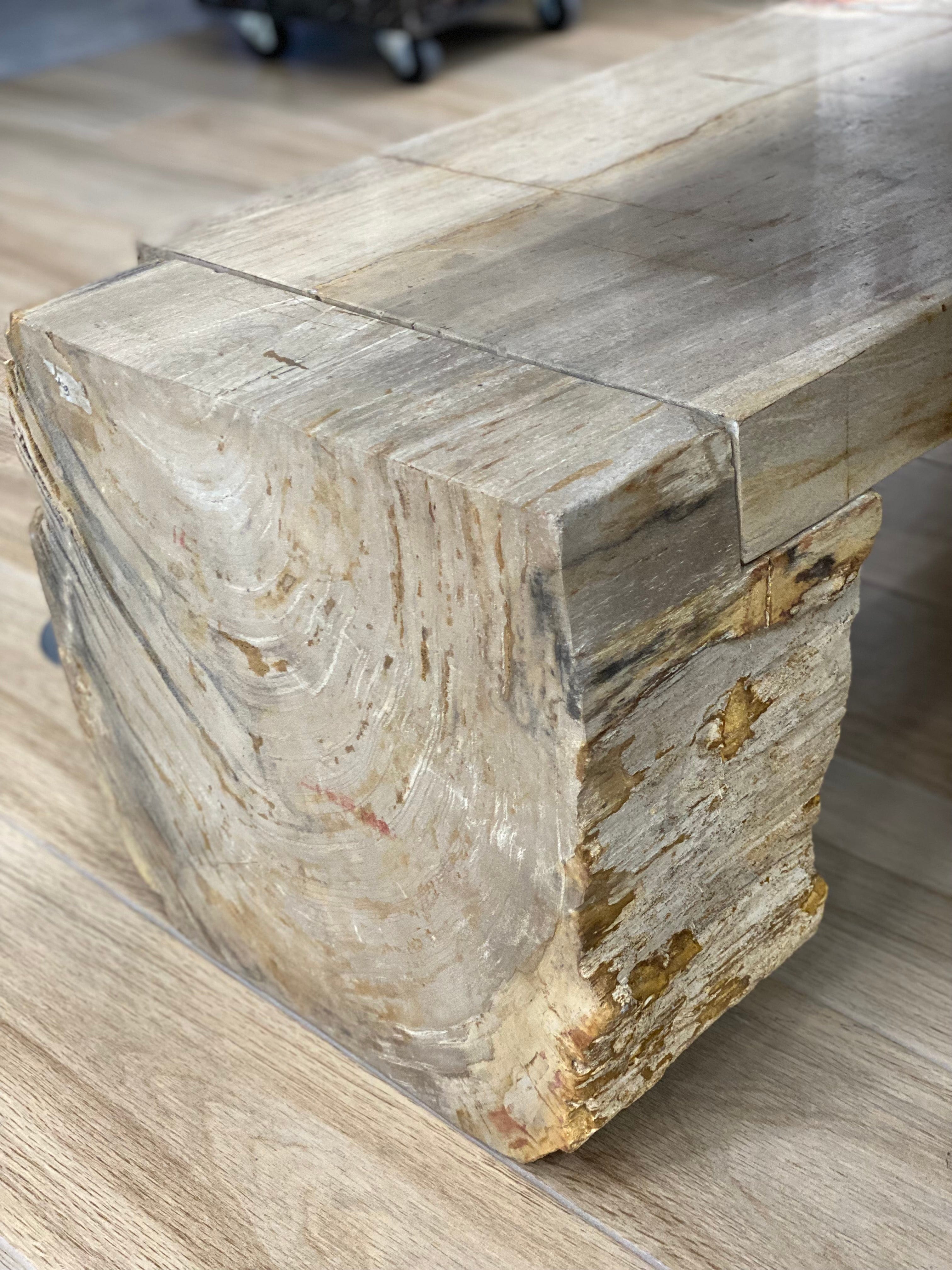Kalifano Petrified Wood Natural Polished Petrified Wood Bench from Indonesia - 18" / 580 lbs PWT31600.001