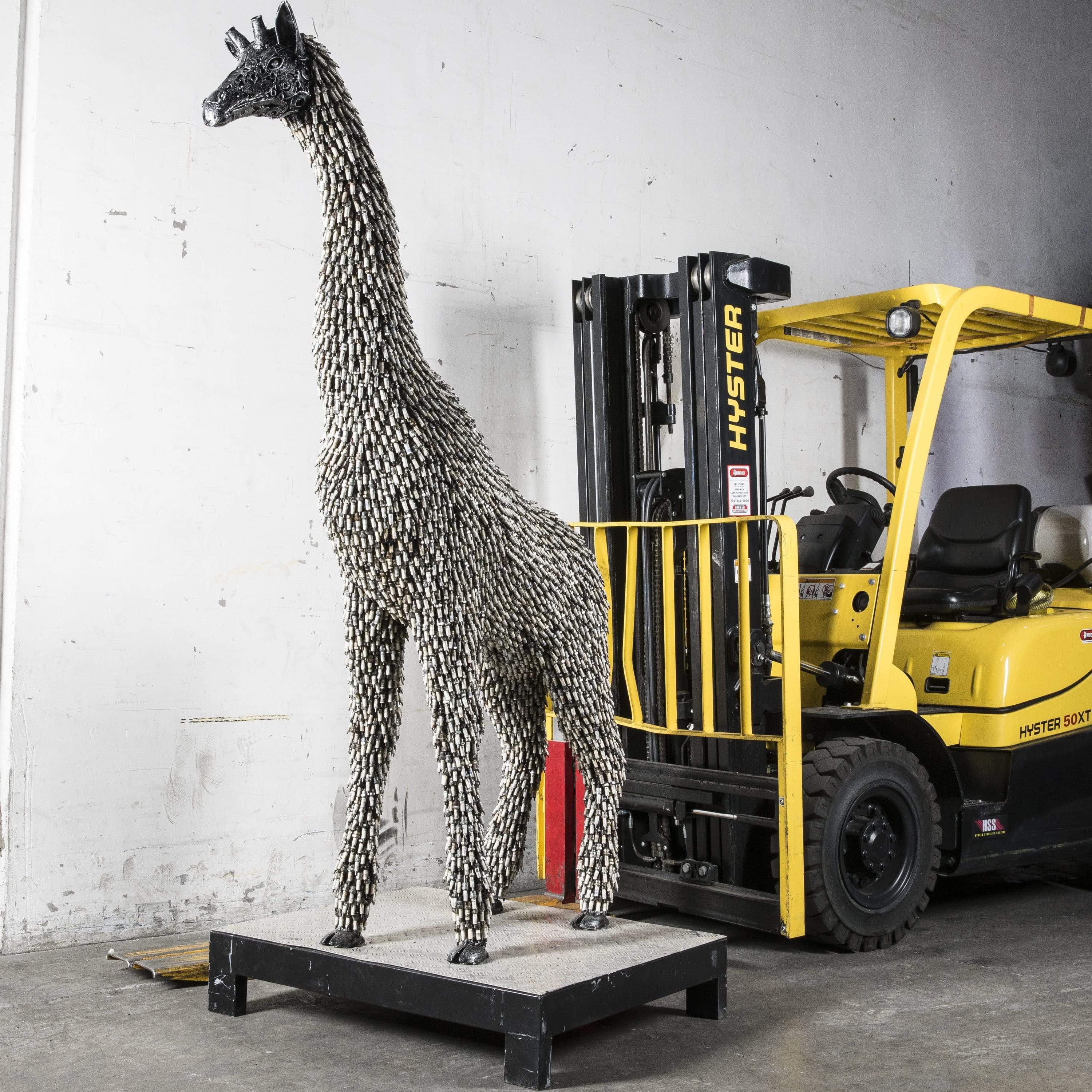 Kalifano Recycled Metal Art 81" Spark Plug Giraffe Recycled Metal Art Sculpture RMS-GR205x40-P04