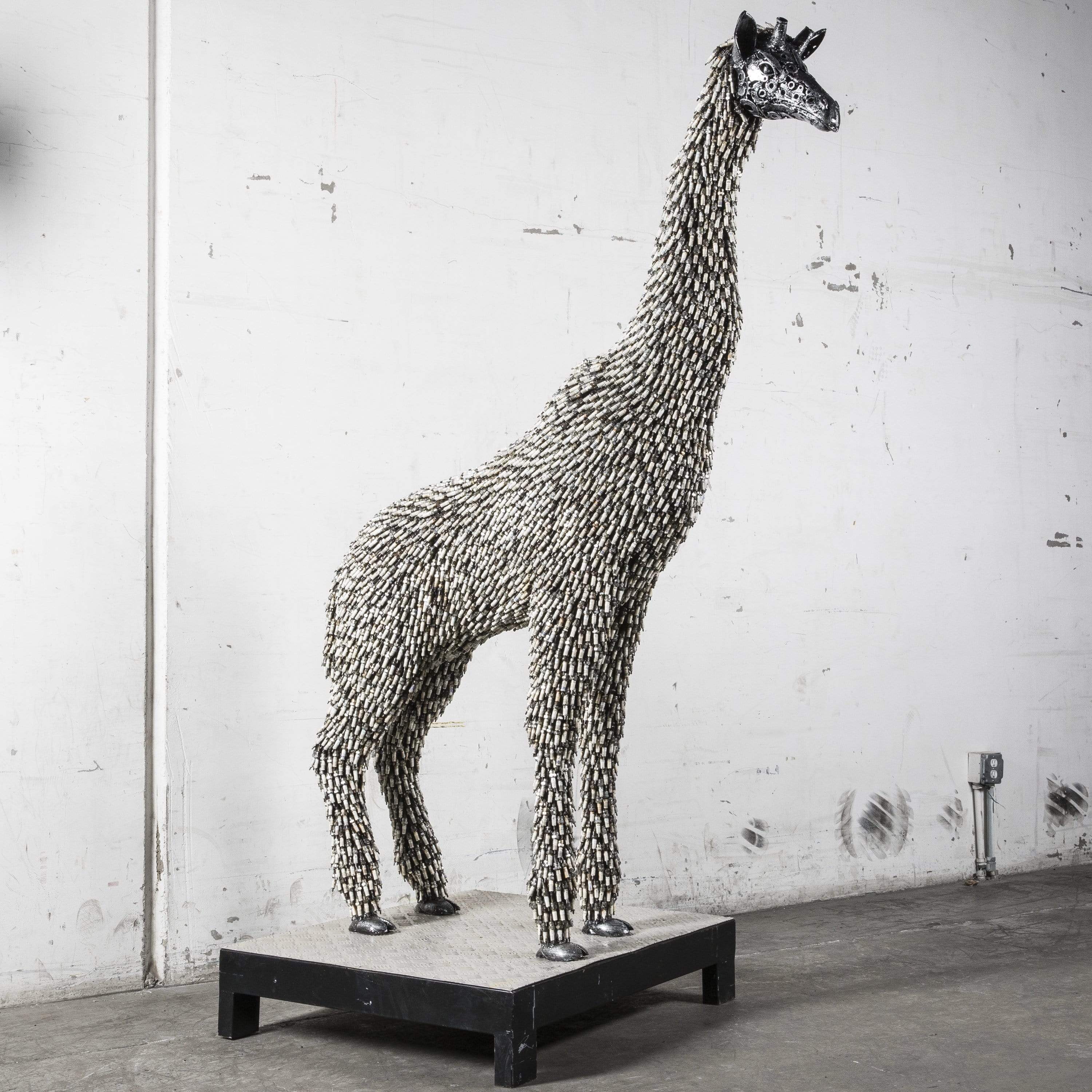 Kalifano Recycled Metal Art 81" Spark Plug Giraffe Recycled Metal Art Sculpture RMS-GR205x40-P04
