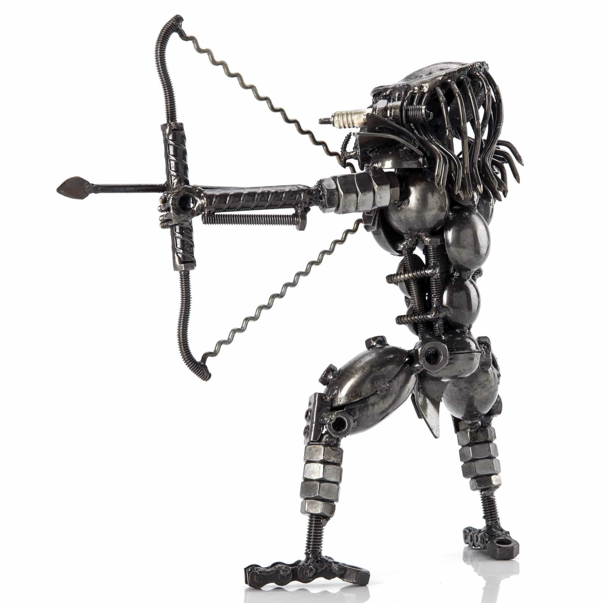 KALIFANO Recycled Metal Art Predator with Bow and Arrow Inspired Recycled Metal Sculpture RMS-700PA-N