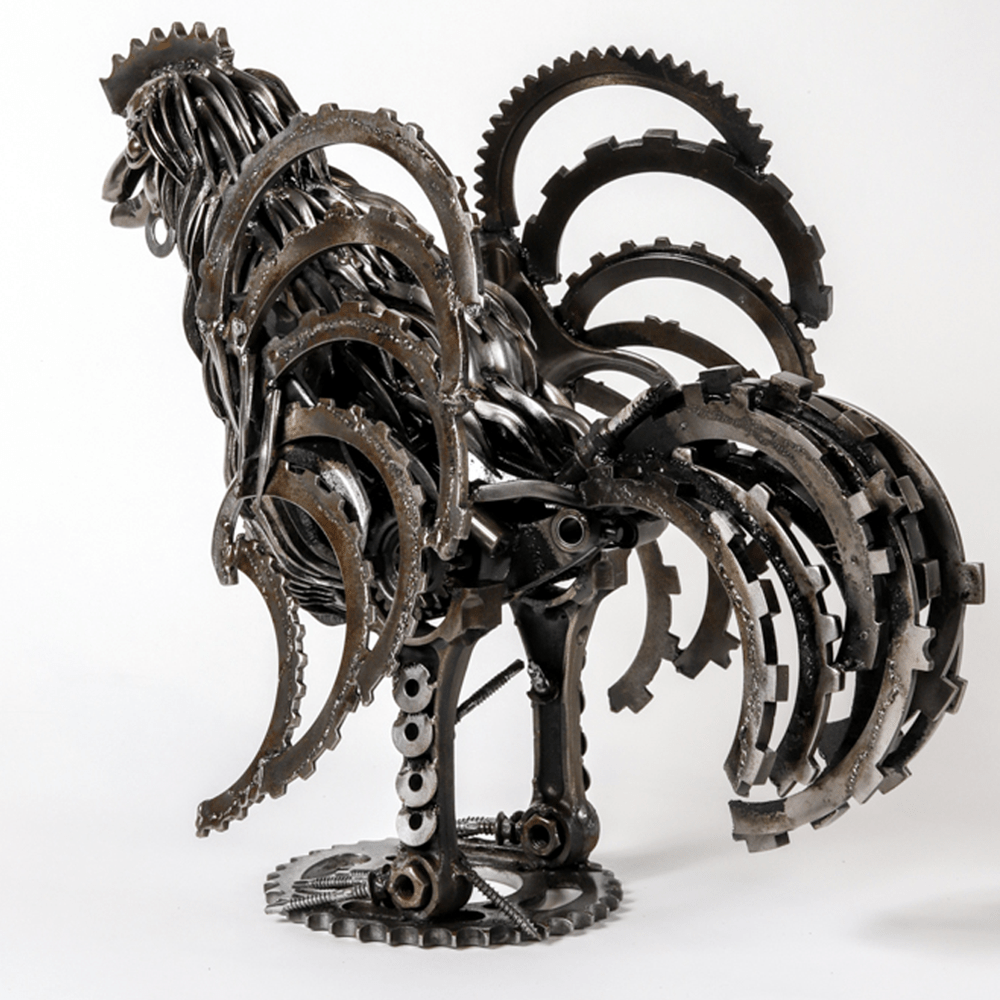 Kalifano Recycled Metal Art Rooster Inspired Recycled Metal Sculpture RMS-R50x35-S
