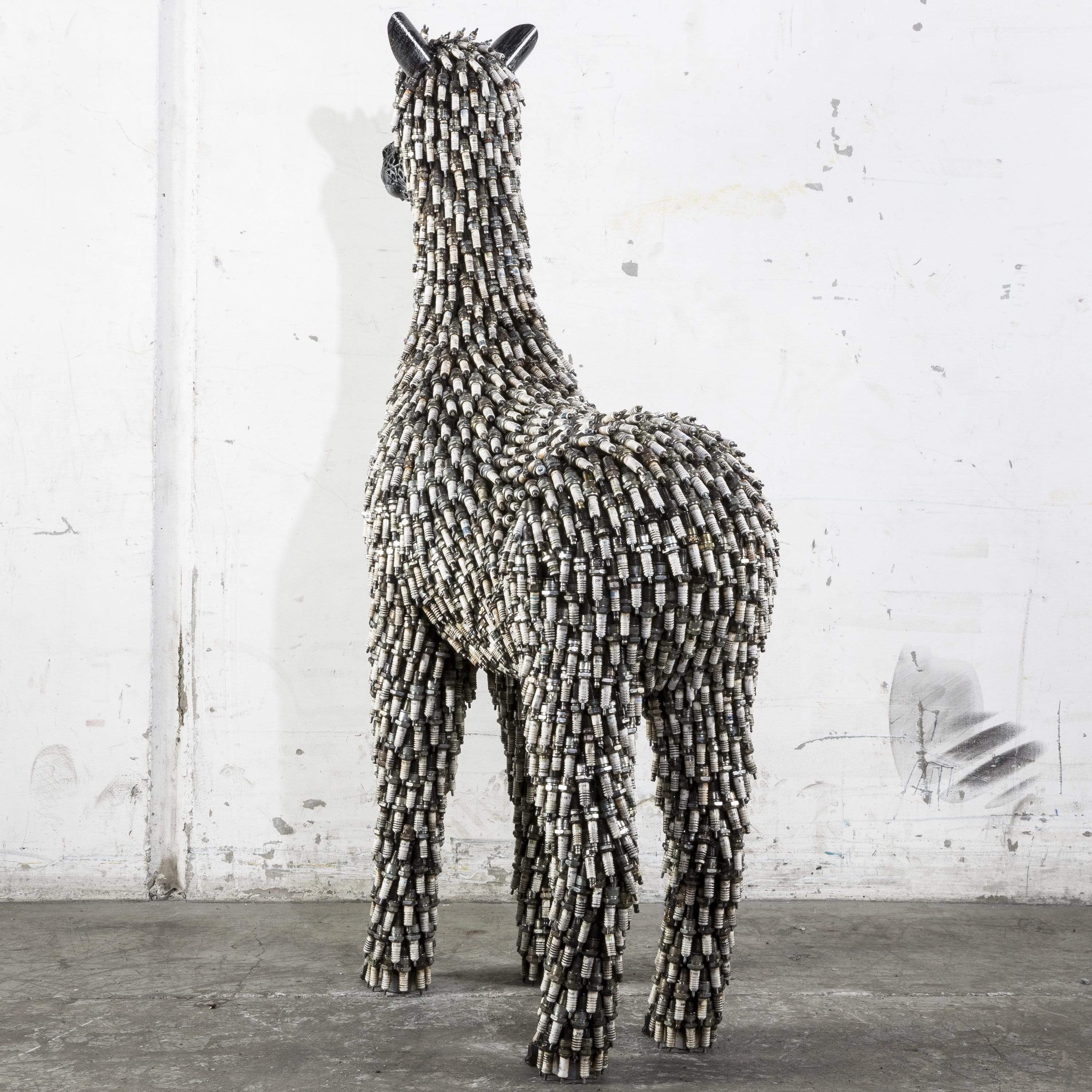 Kalifano Recycled Metal Art Spark Plug Alpaca Inspired Recycled Metal Sculpture RMS-ALP140x95-P