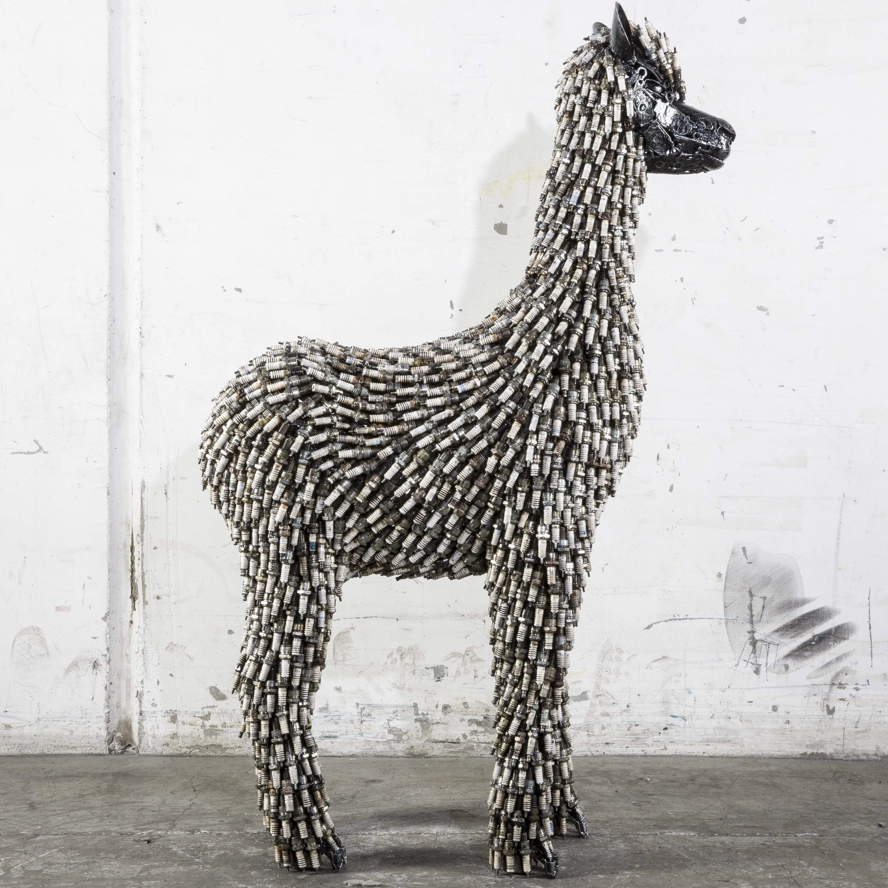 Kalifano Recycled Metal Art Spark Plug Alpaca Inspired Recycled Metal Sculpture RMS-ALP140x95-P