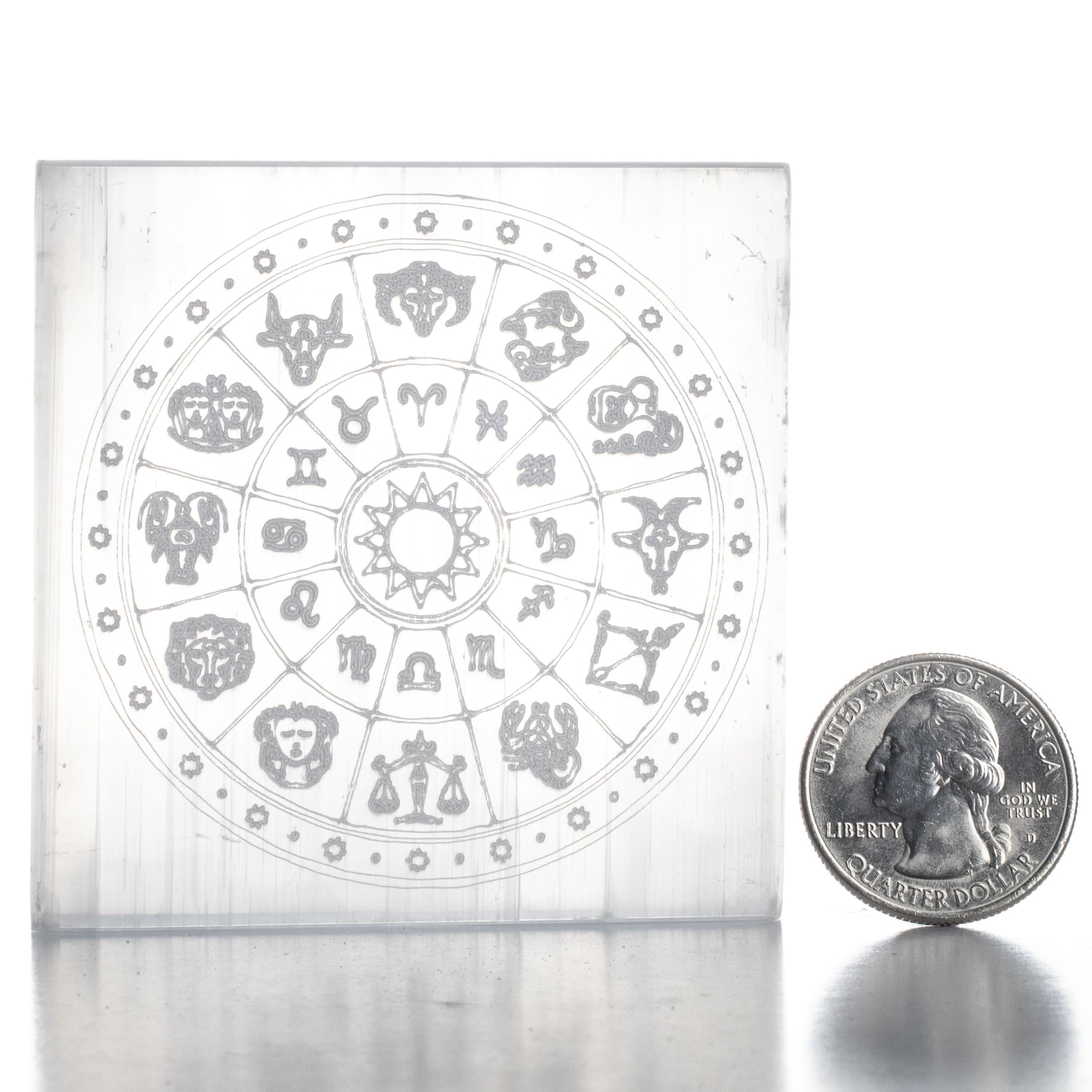 Kalifano Selenite Zodiac Selenite Crystal Charging Plate SCP7-Z