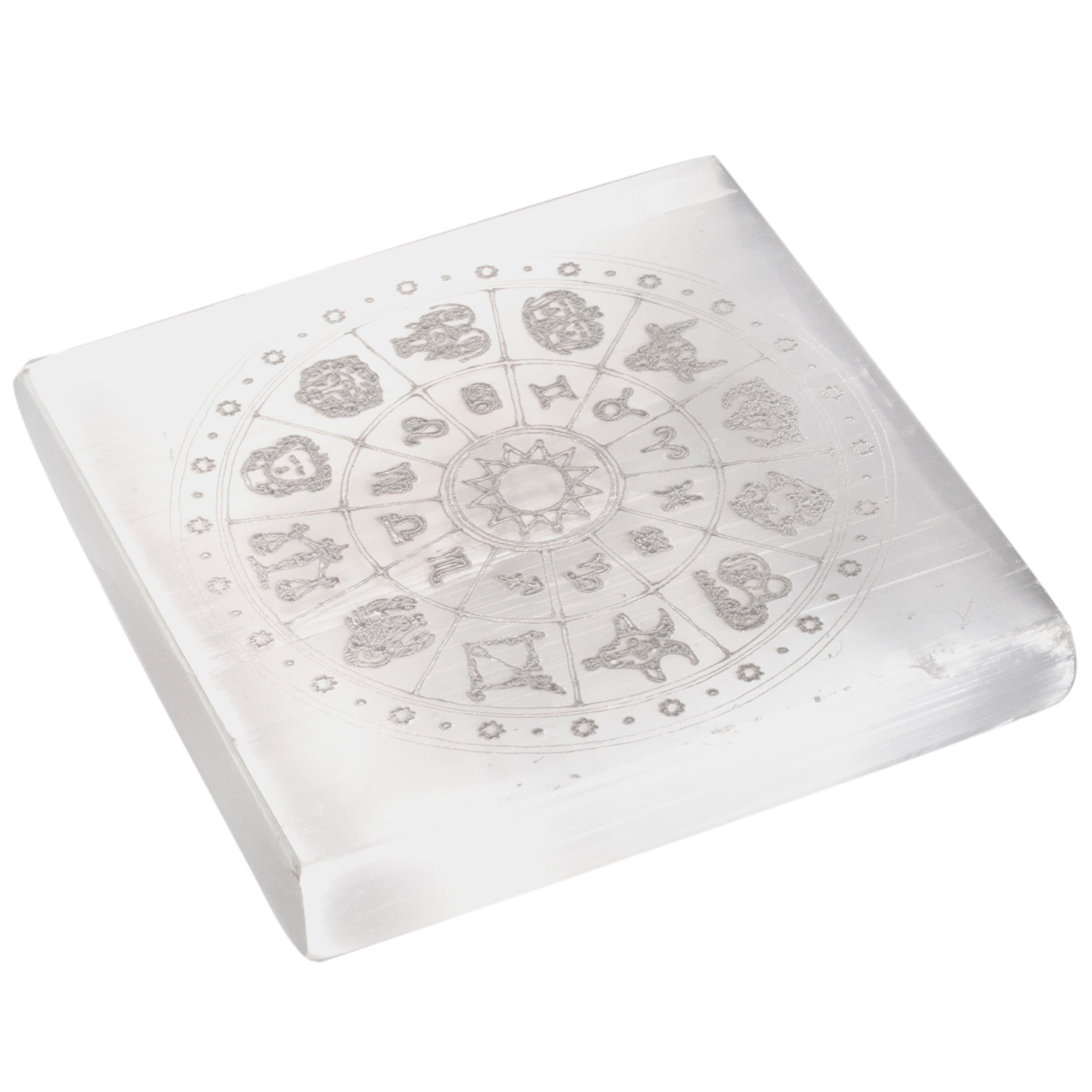 Kalifano Selenite Zodiac Selenite Crystal Charging Plate SCP7-Z