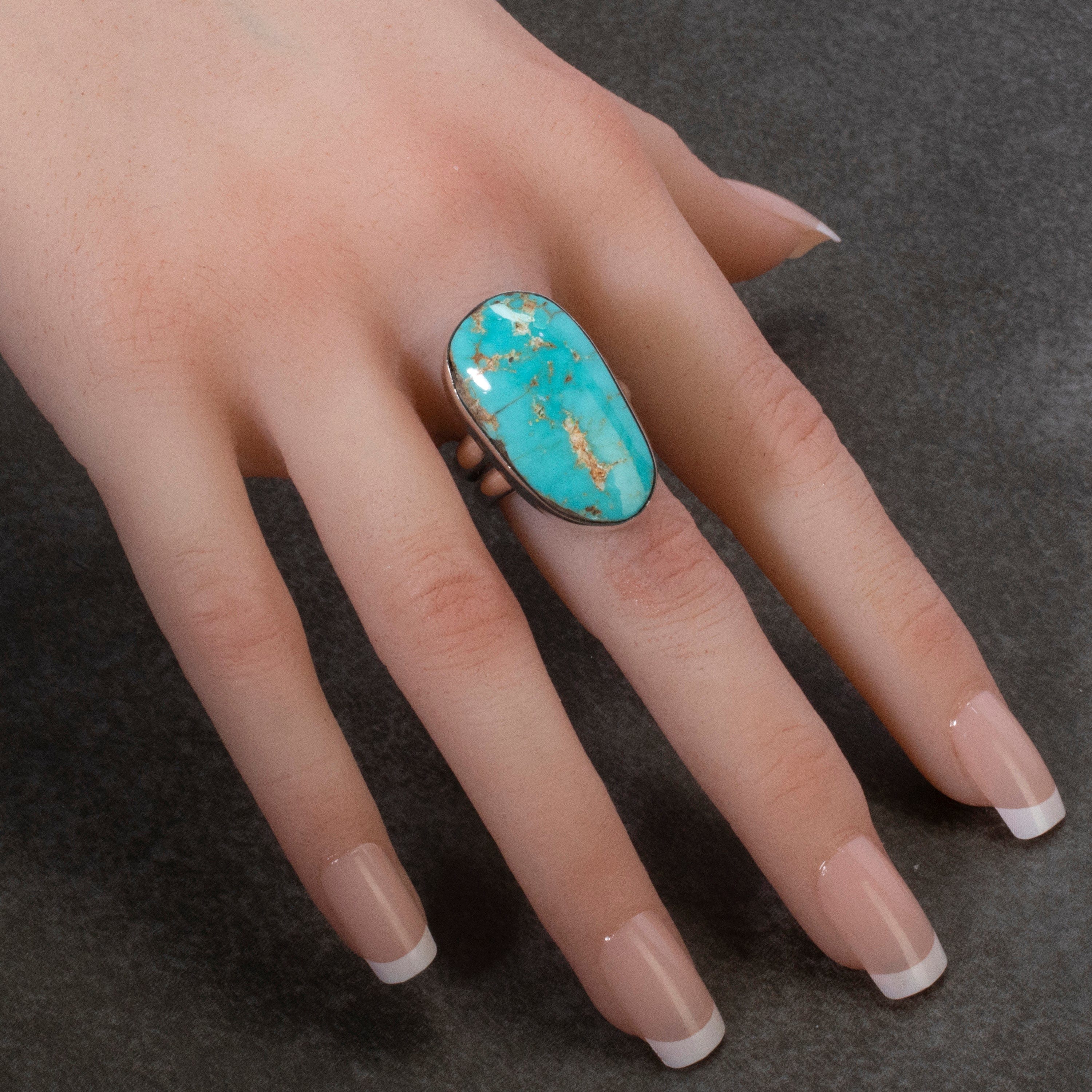 Kalifano Southwest Silver Jewelry 7 Kingman Turquoise USA Handmade 925 Sterling Silver Ring NMR450.001.7