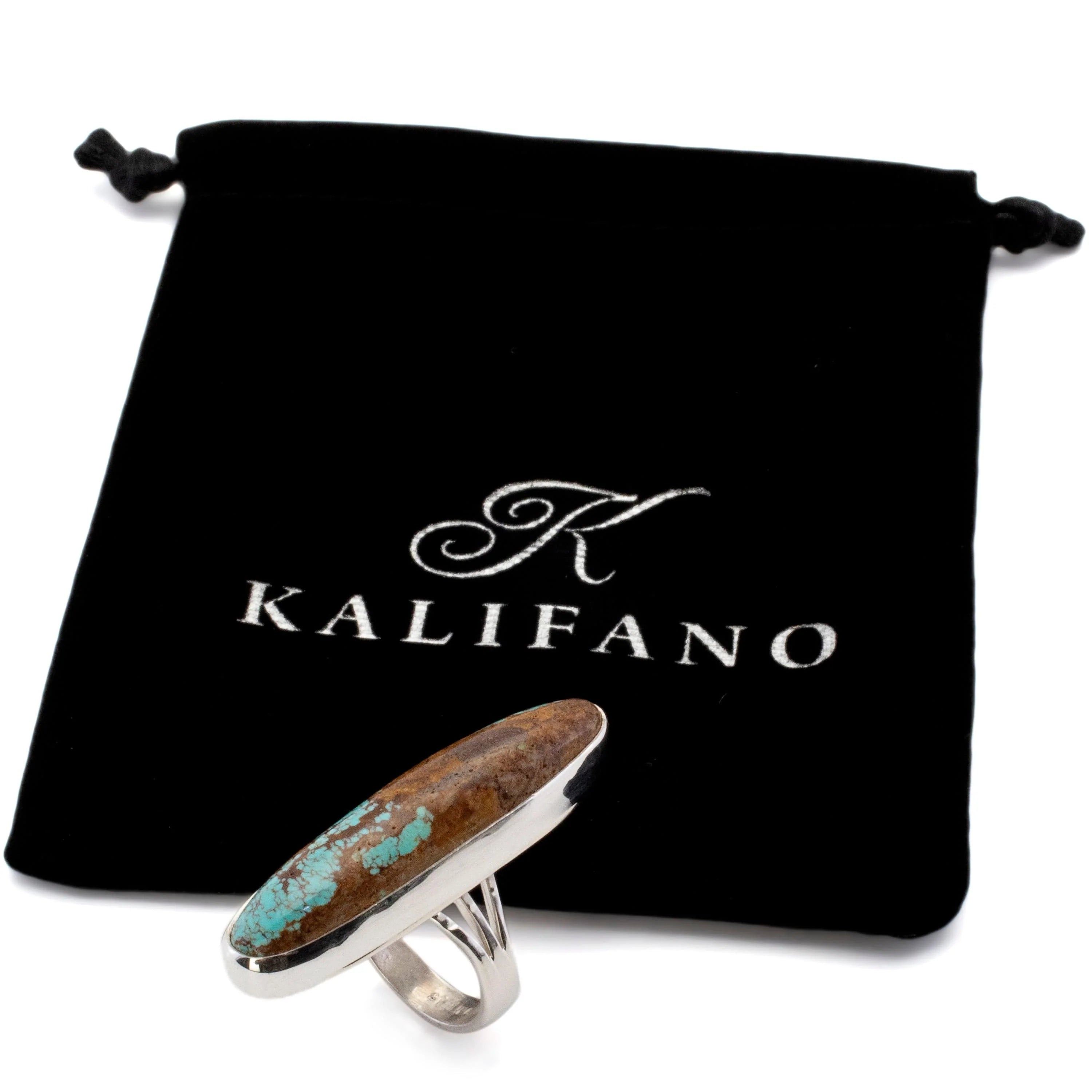 Kalifano Southwest Silver Jewelry 8 Kingman Turquoise USA Handmade 925 Sterling Silver Ring NMR500.002.8