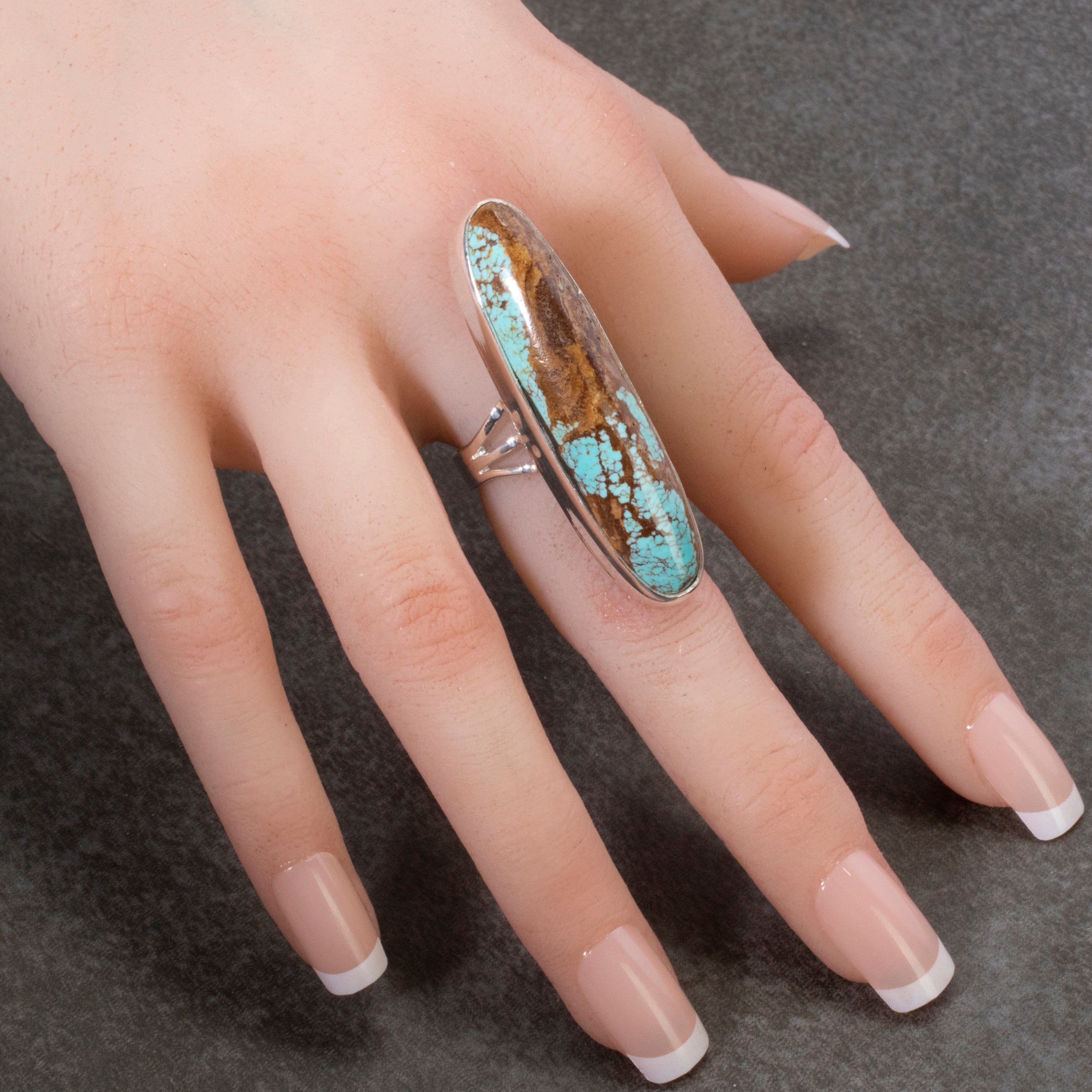 Kalifano Southwest Silver Jewelry 8 Kingman Turquoise USA Handmade 925 Sterling Silver Ring NMR500.002.8