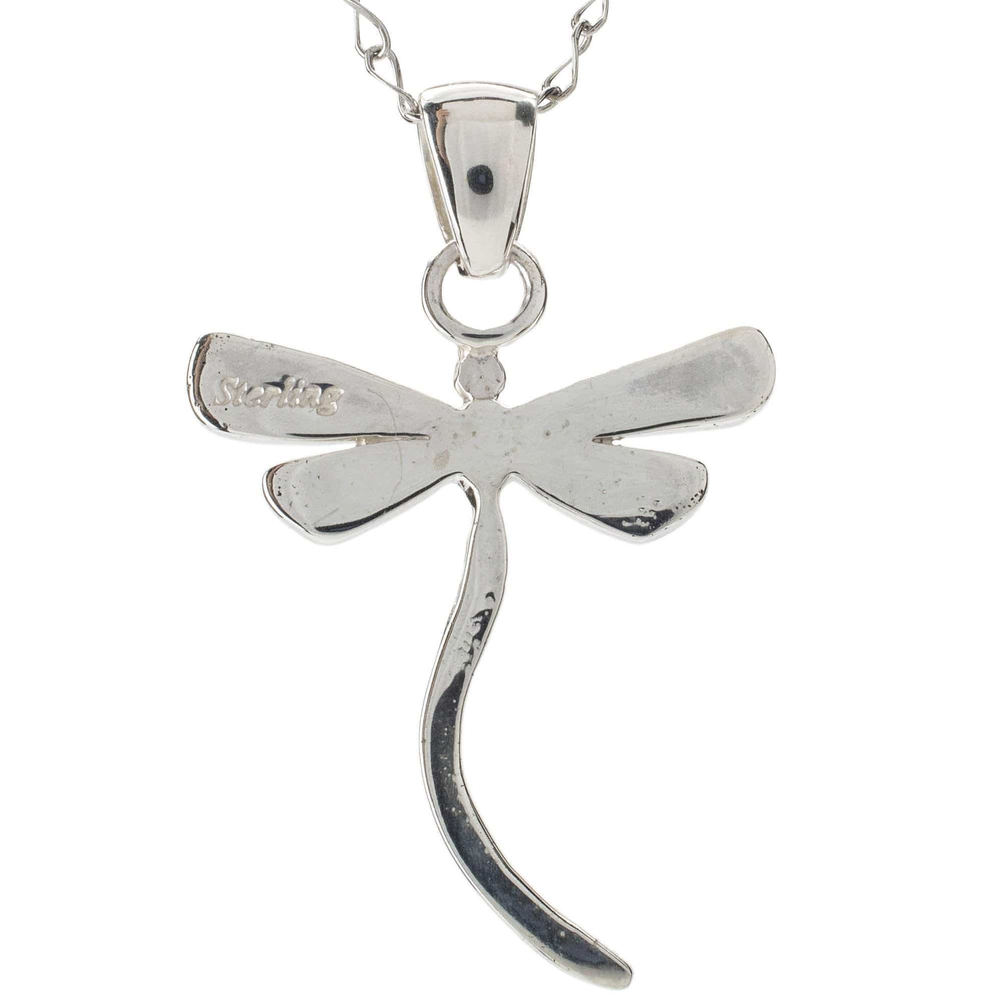 Kalifano Southwest Silver Jewelry Black Onyx Dragonfly 925 Sterling Silver Pendant USA Handmade with Aqua Opal Accent NMN.0893.BO