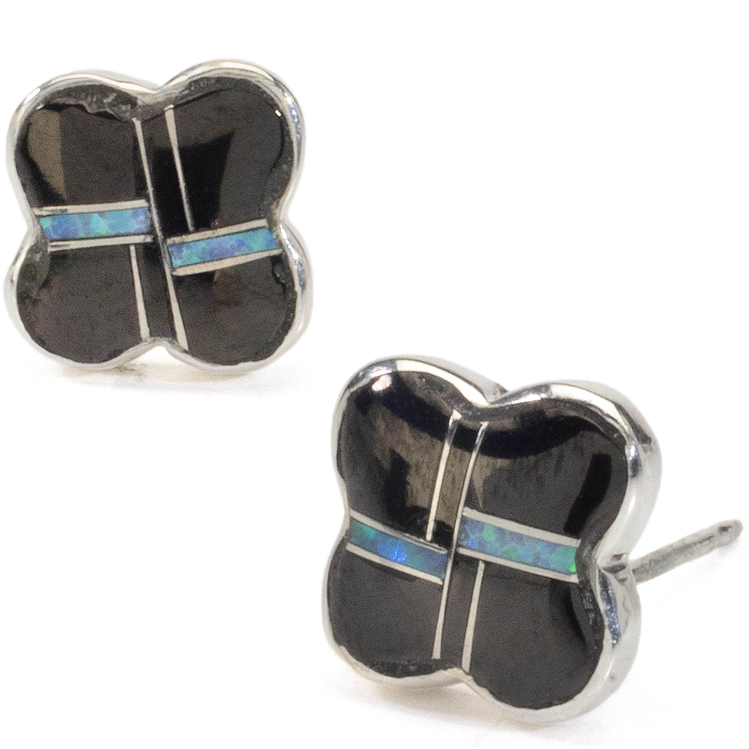 Kalifano Southwest Silver Jewelry Black Onyx Flower Handmade with Sterling Silver NME.2269.BO2