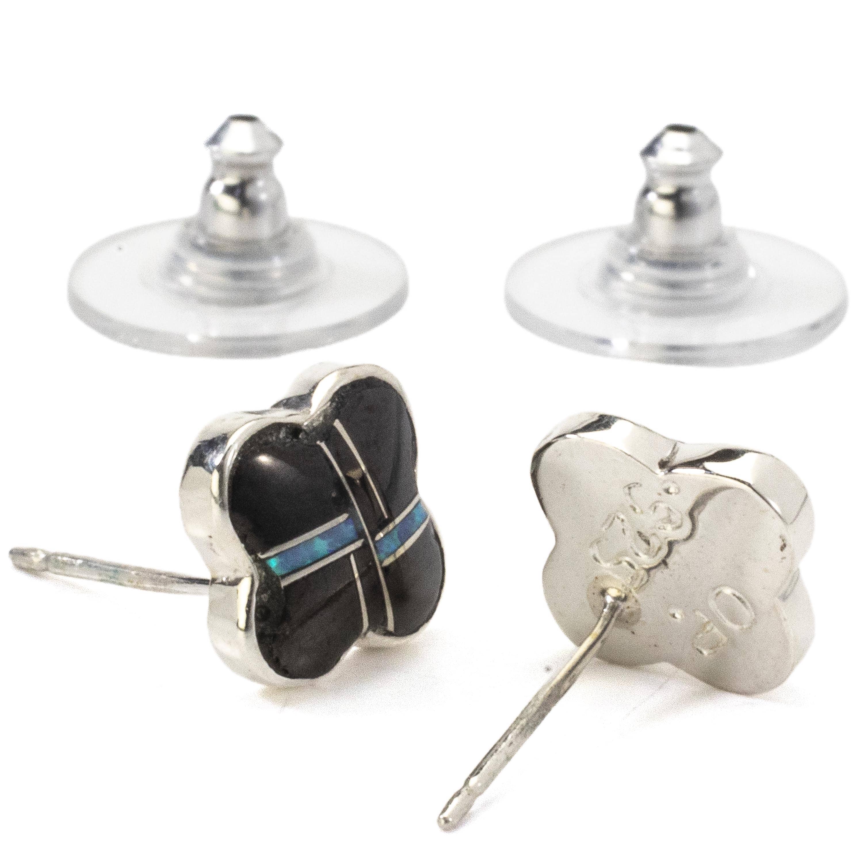 Kalifano Southwest Silver Jewelry Black Onyx Flower Handmade with Sterling Silver NME.2269.BO2