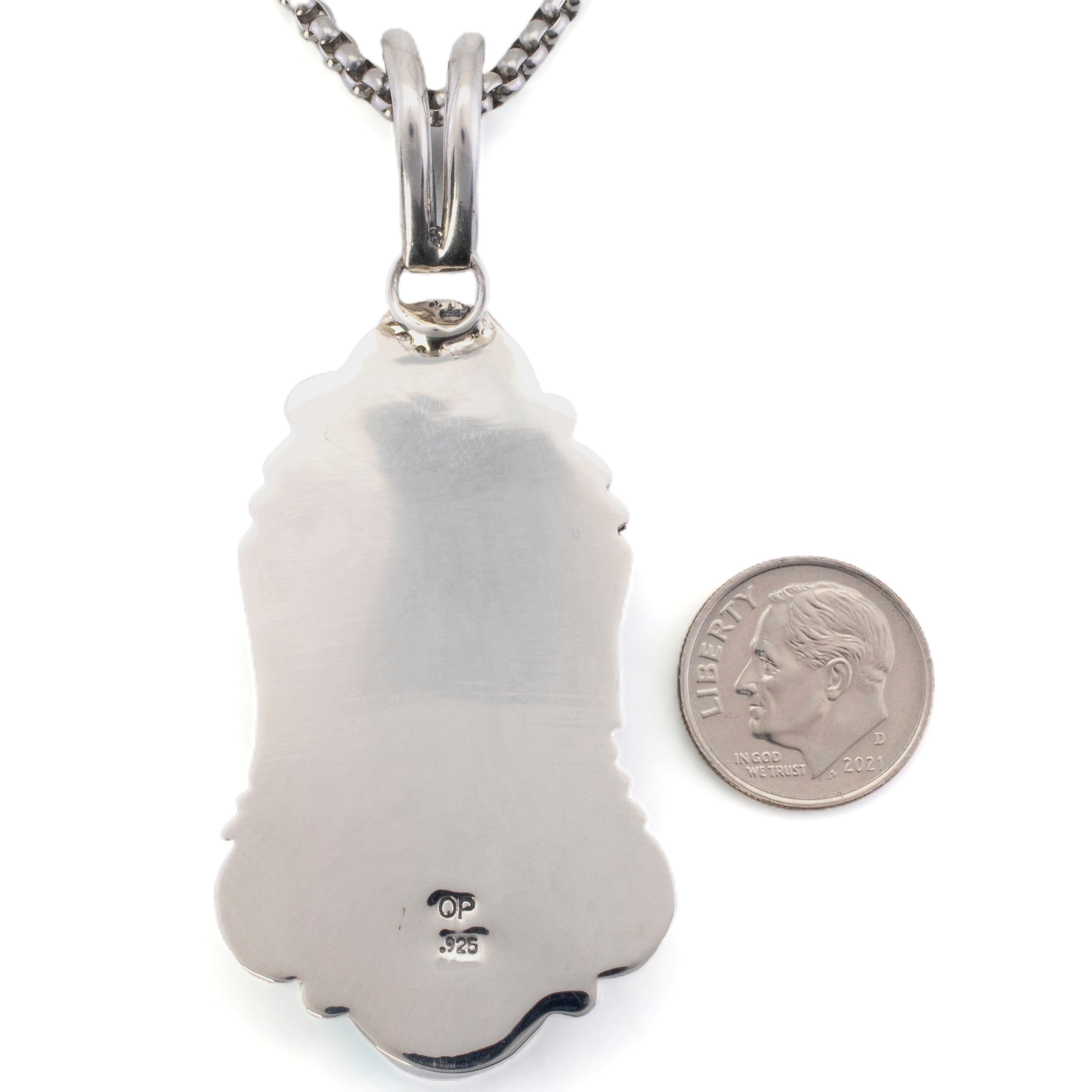 Kalifano Southwest Silver Jewelry Kingman Turquoise Feather USA Handmade 925 Sterling Silver Pendant NMN700.001