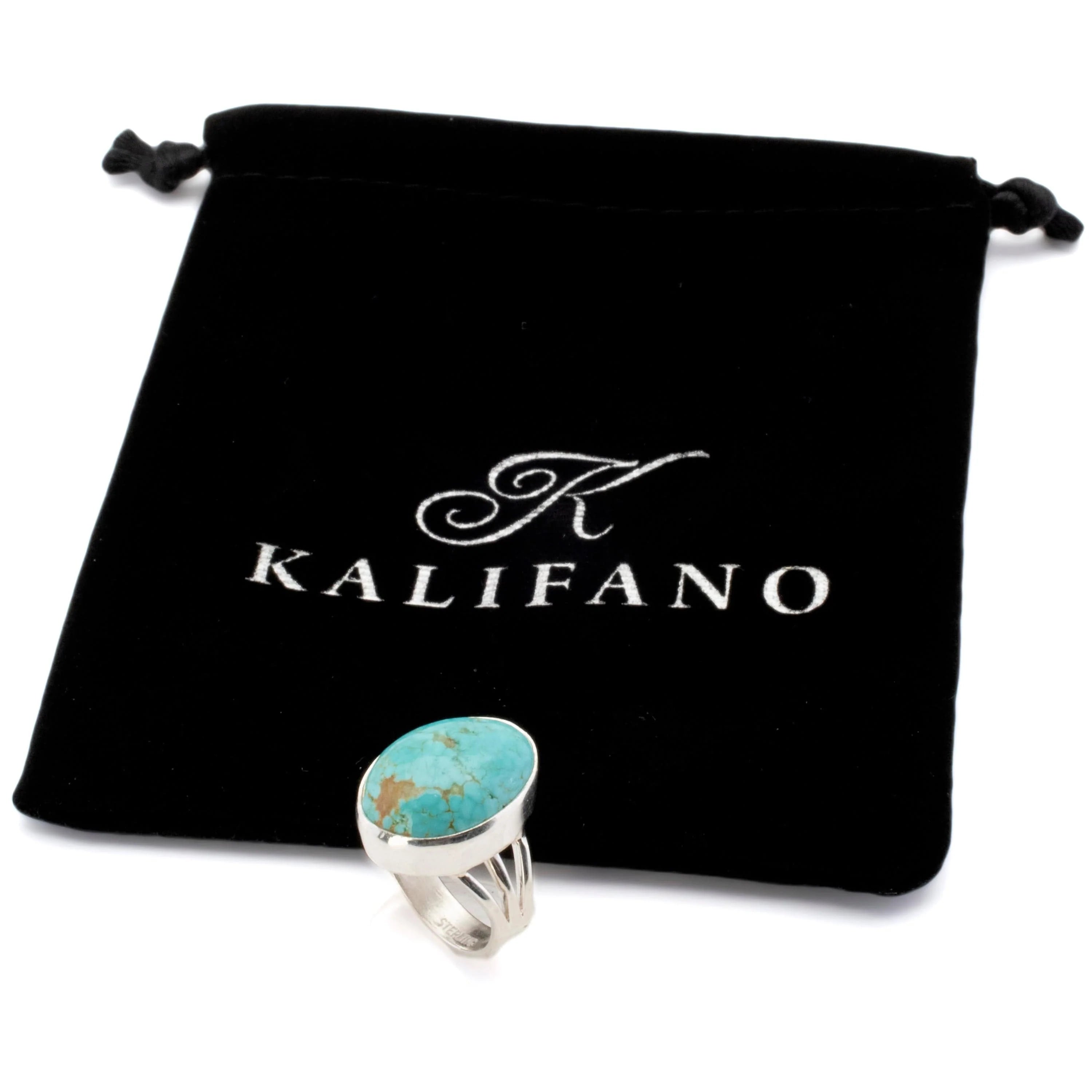 Kalifano Southwest Silver Jewelry Kingman Turquoise USA Handmade 925 Sterling Silver Ring